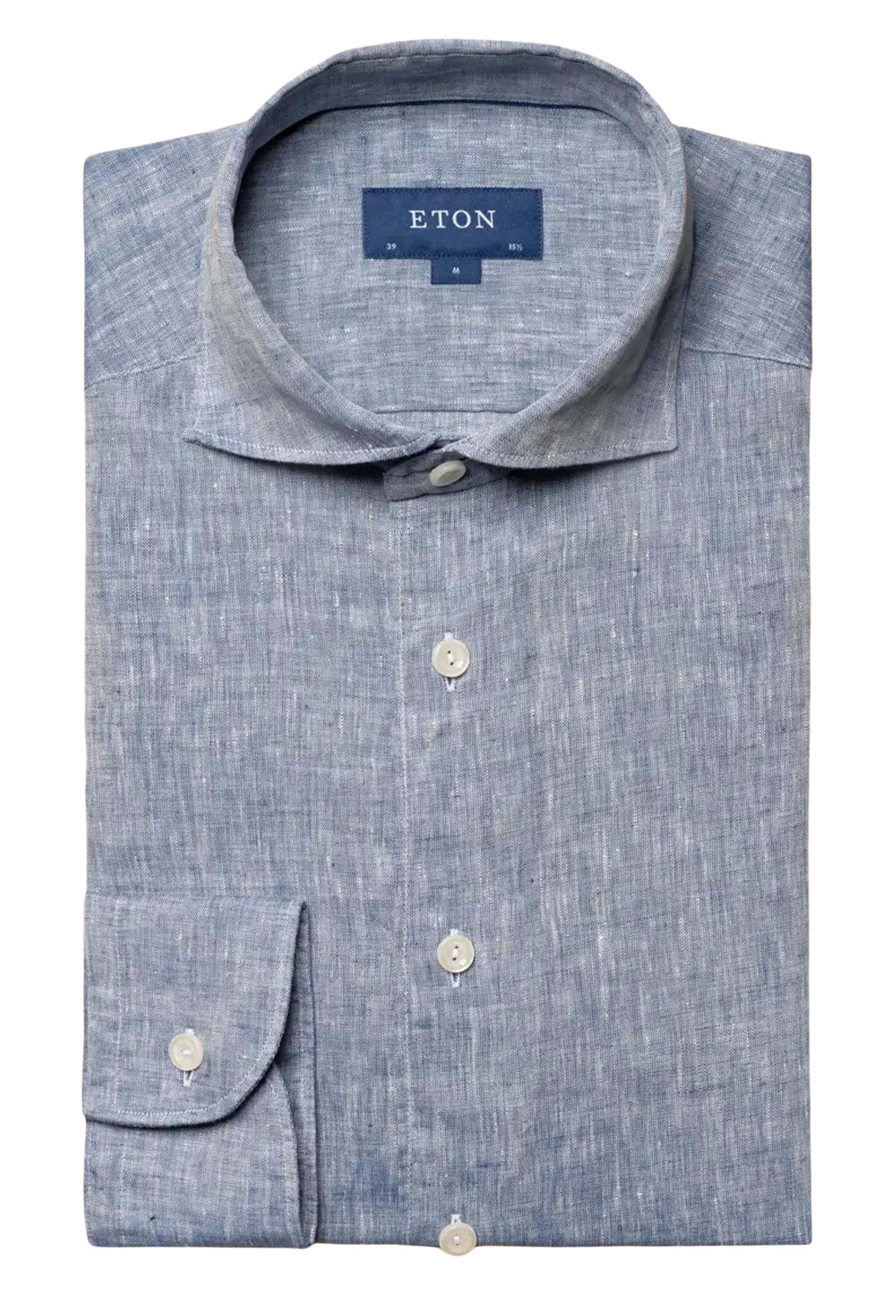 Eton Overhemd Blauw Linnen maat 40 lange mouw overhemden blauw
