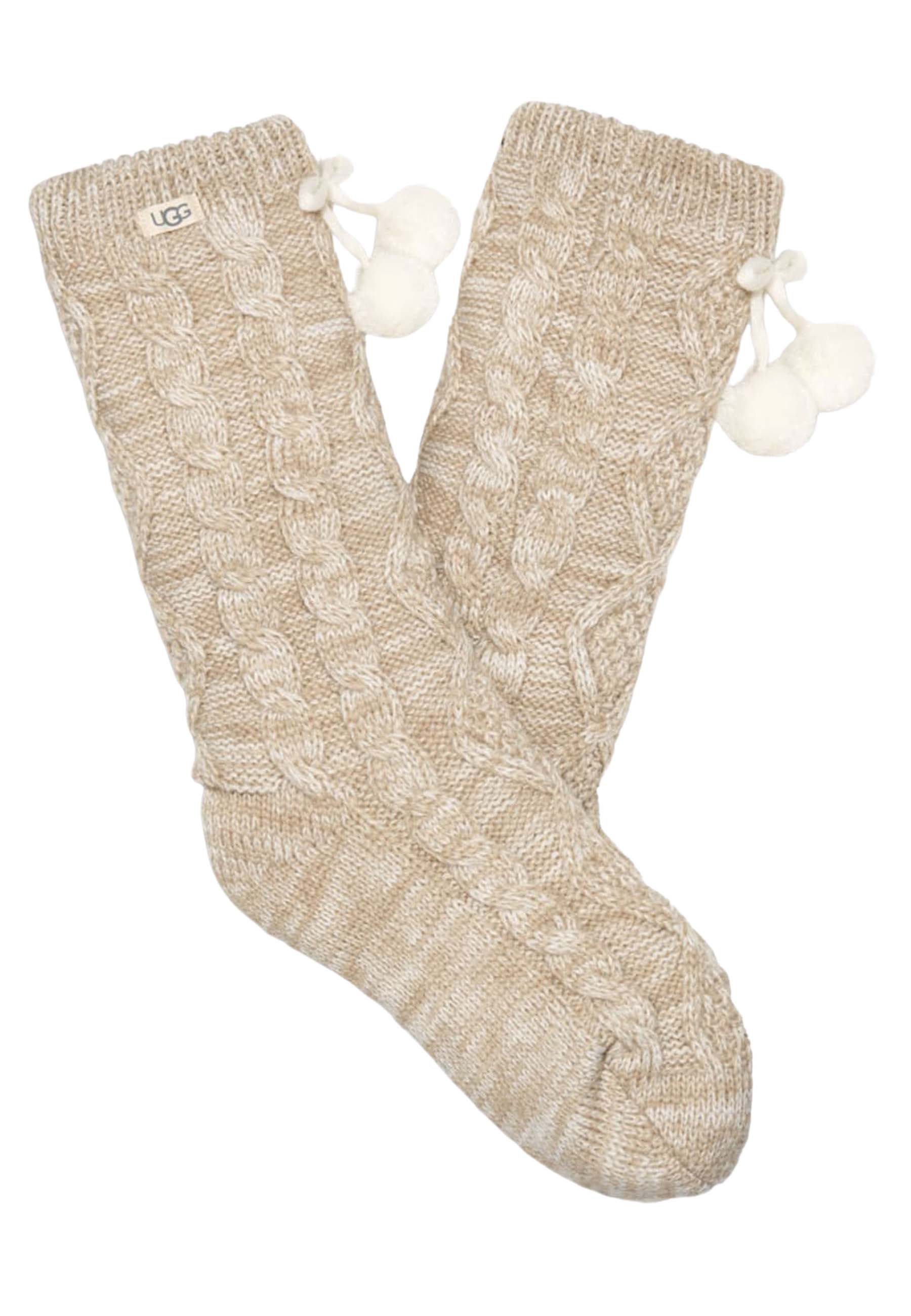Ugg Pom fleece huis sokken beige Dames maat ONE SIZE