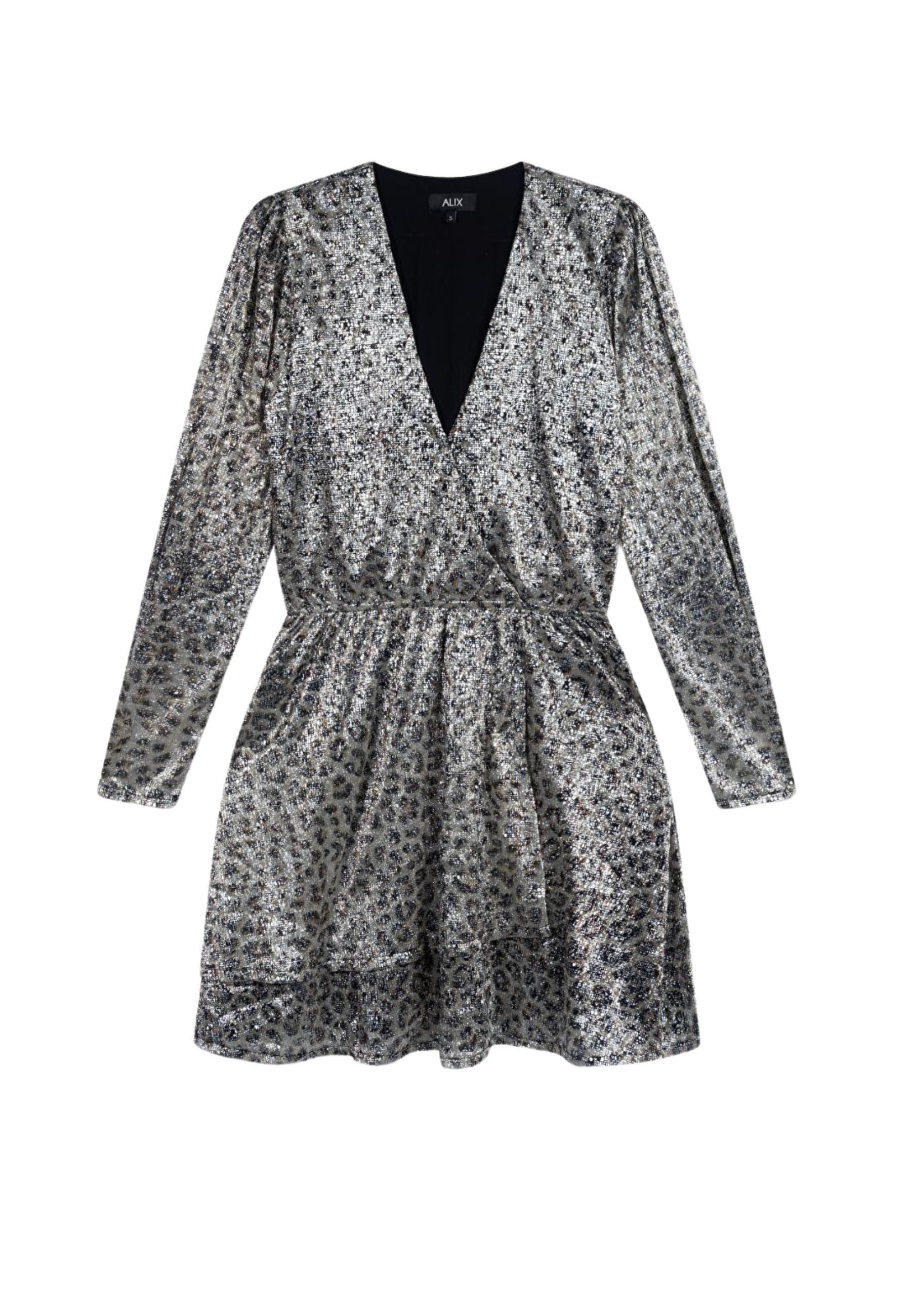 2403337575 Leopard shiny wrap dress