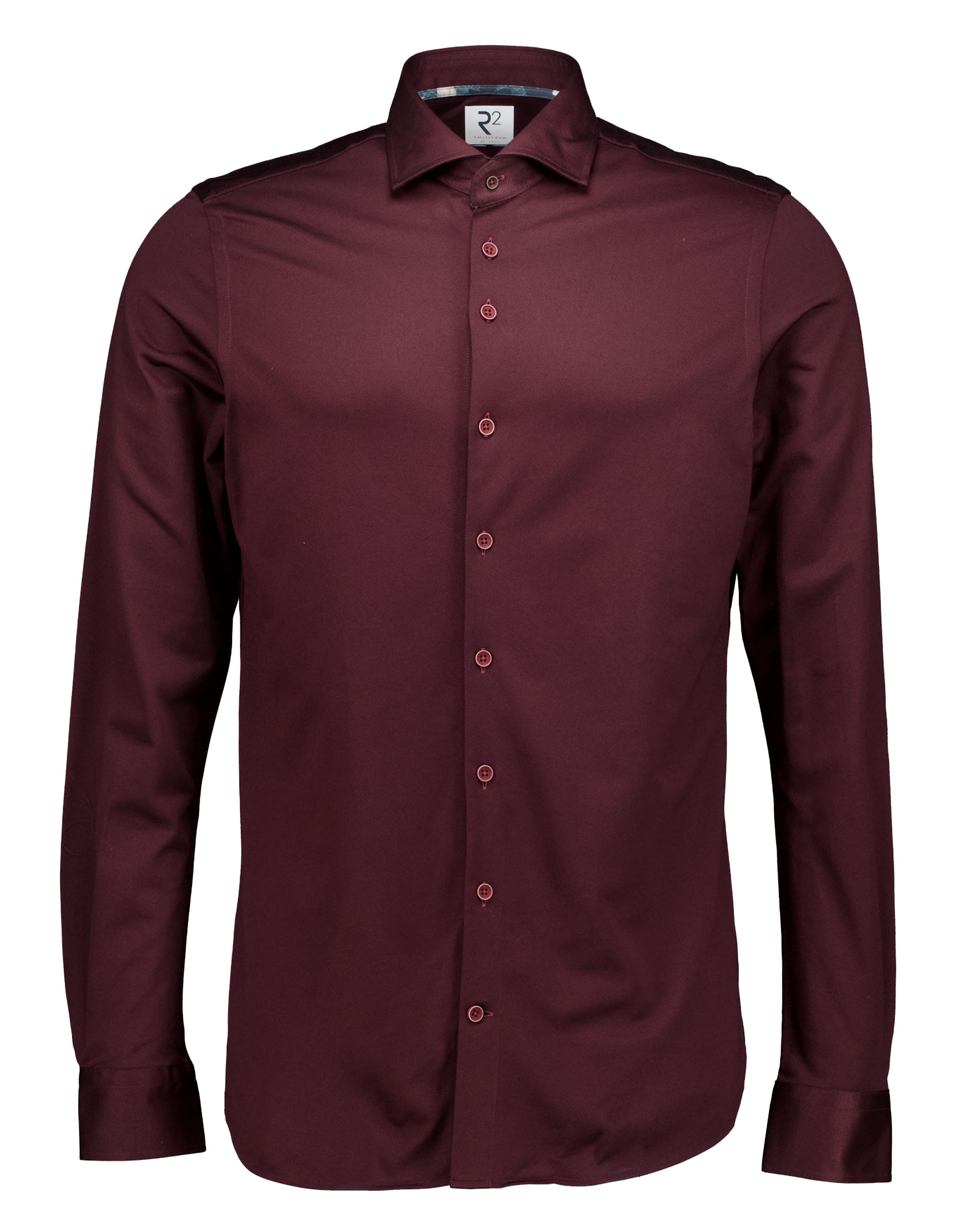 R2 Dobby Technical Knitted Lange Mouw Overhemden Bordeaux 134.wsp.009