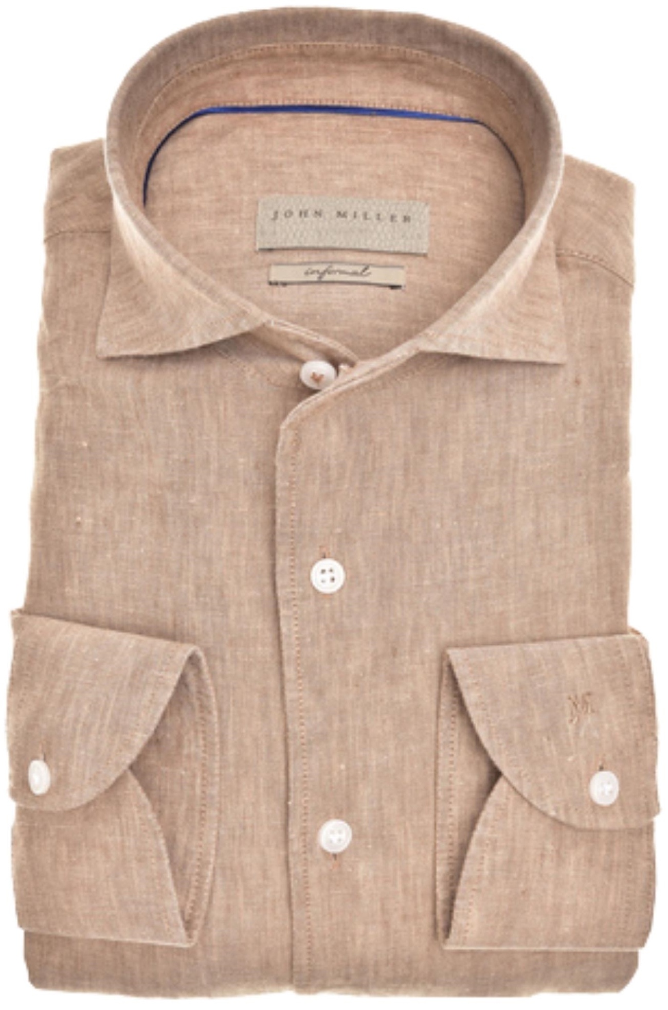 John Miller lange mouw overhemden beige Heren maat 44