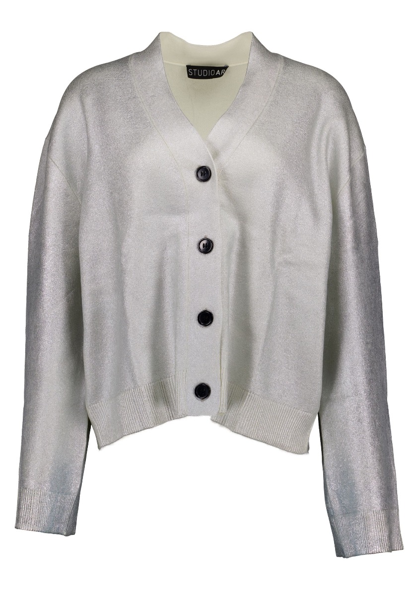 Studio AR Vest Zilver Viscose maat XS Lolita metallic knit vesten zilver