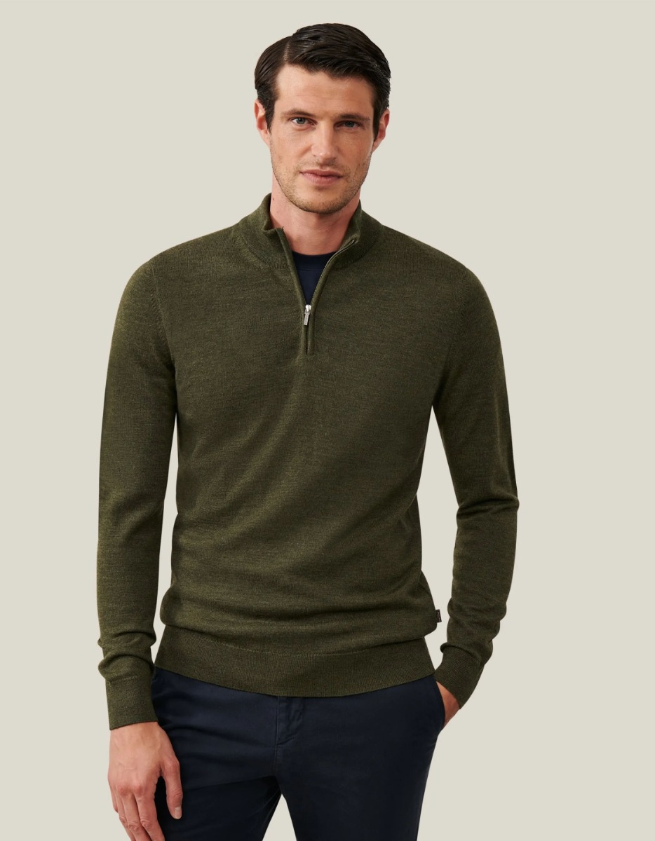 Cavallaro Merino Half Zip Pullover Truien Groen 118245001