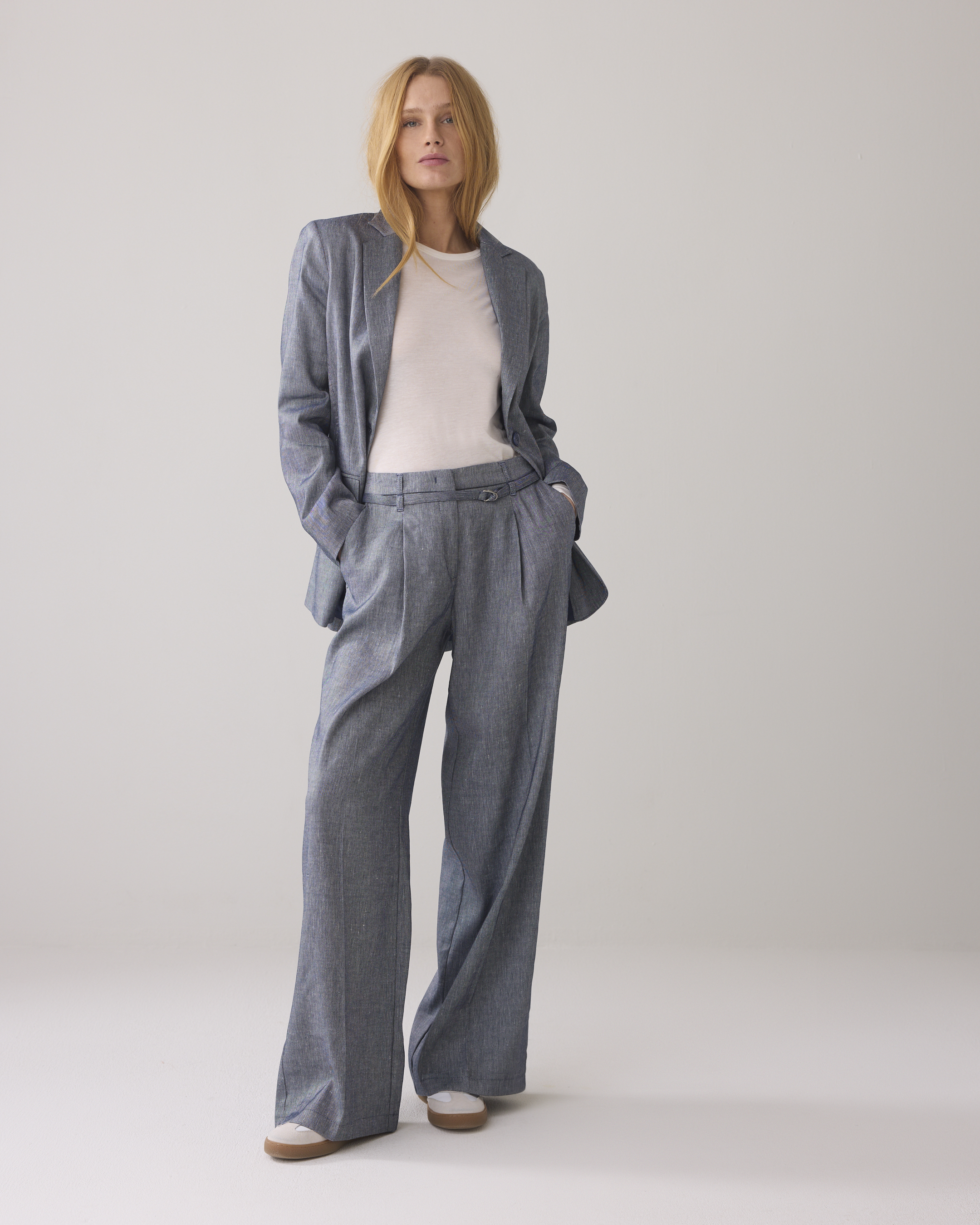 Summum Trousers Wide Linen Blend Twill  Blauw 4s2767-12157