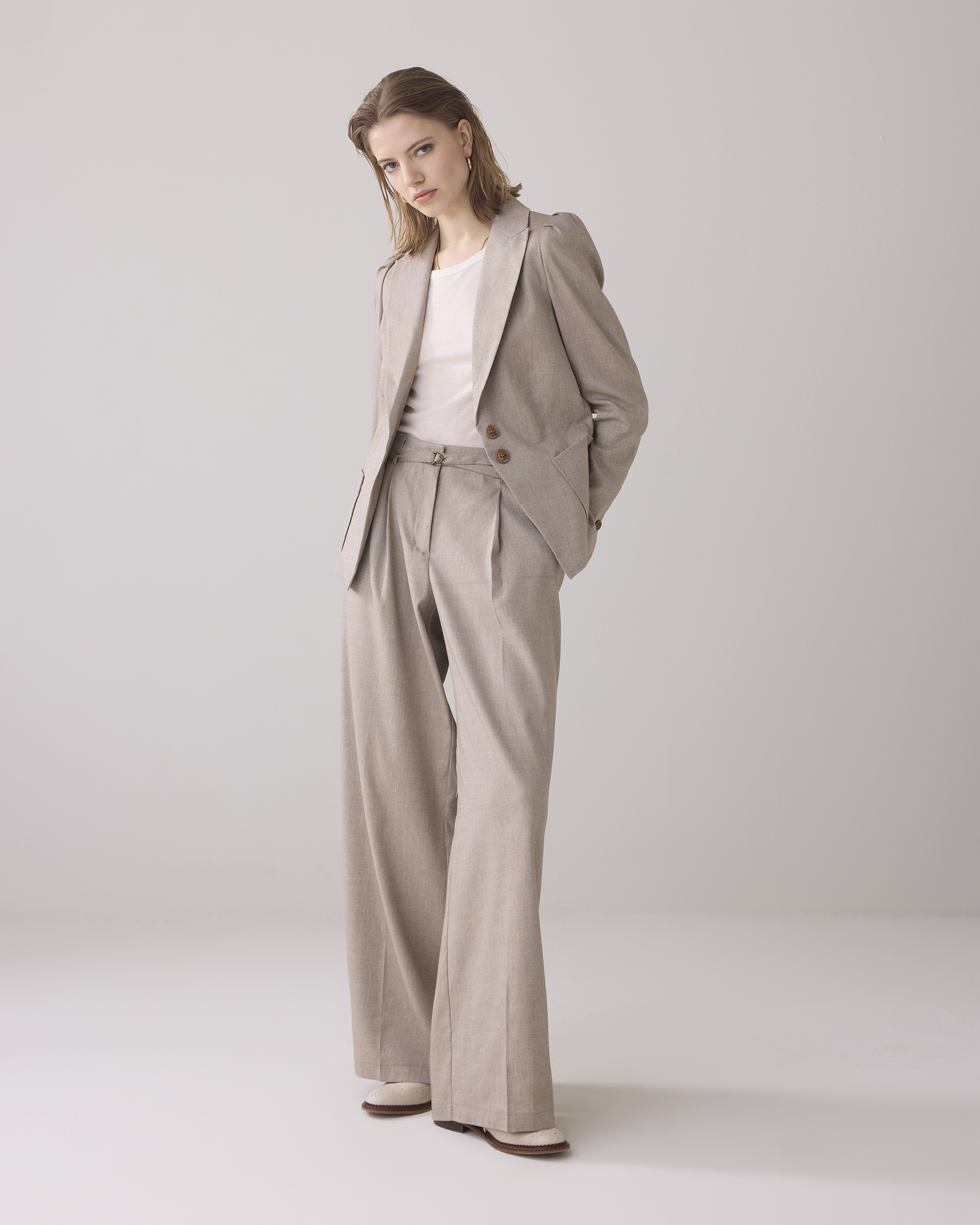 Summum Trousers Wide Linen Blend Twill  Taupe 4s2767-12157