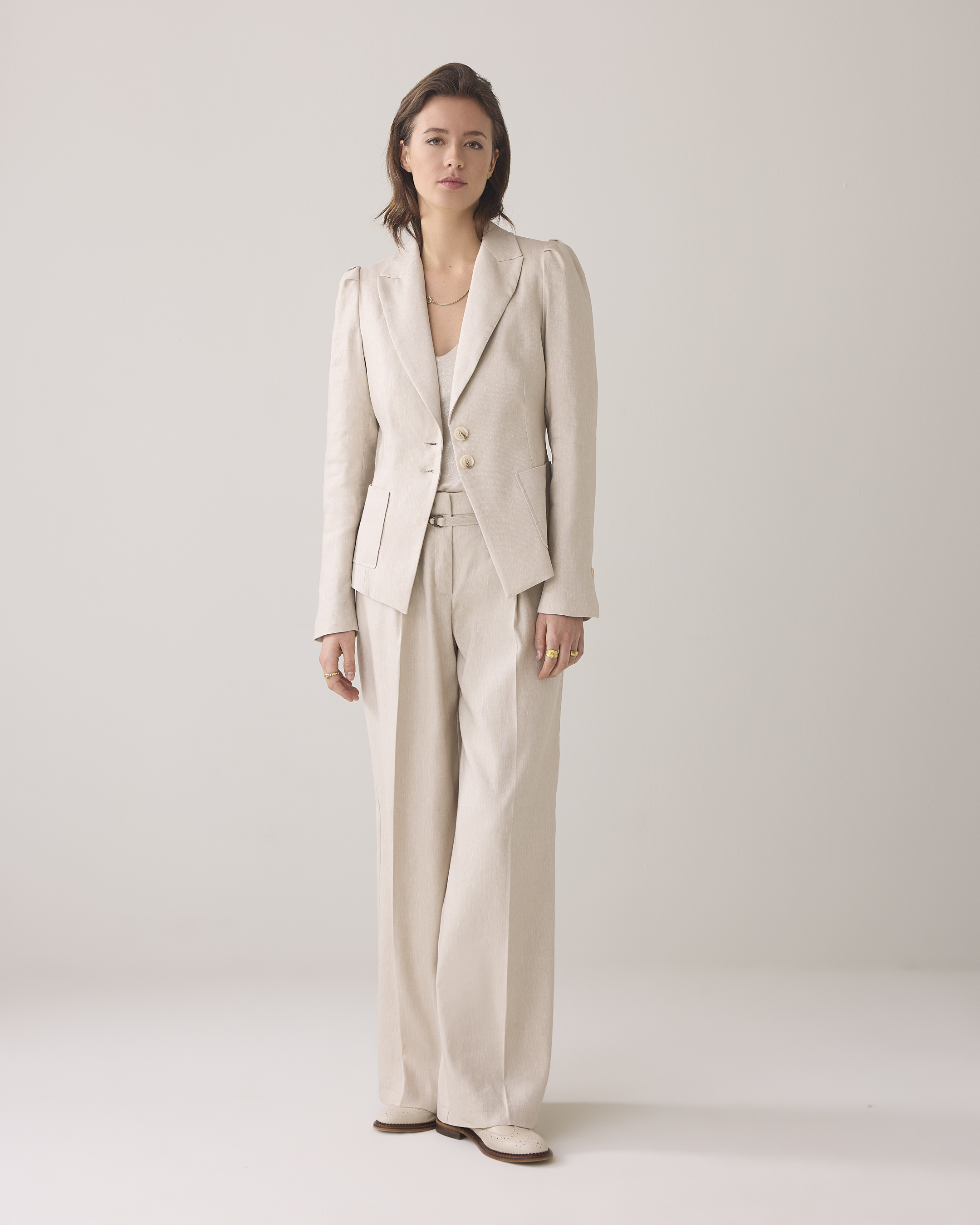 Summum Trousers Wide Linen Blend Twill  Beige 4s2767-12157