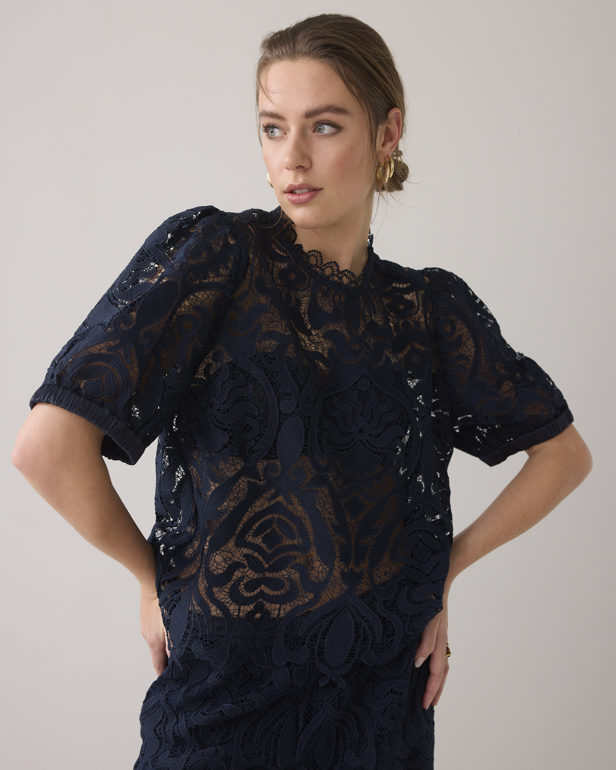 Summum Short Sleeve Top Lace  Blauw 2s3255-12182