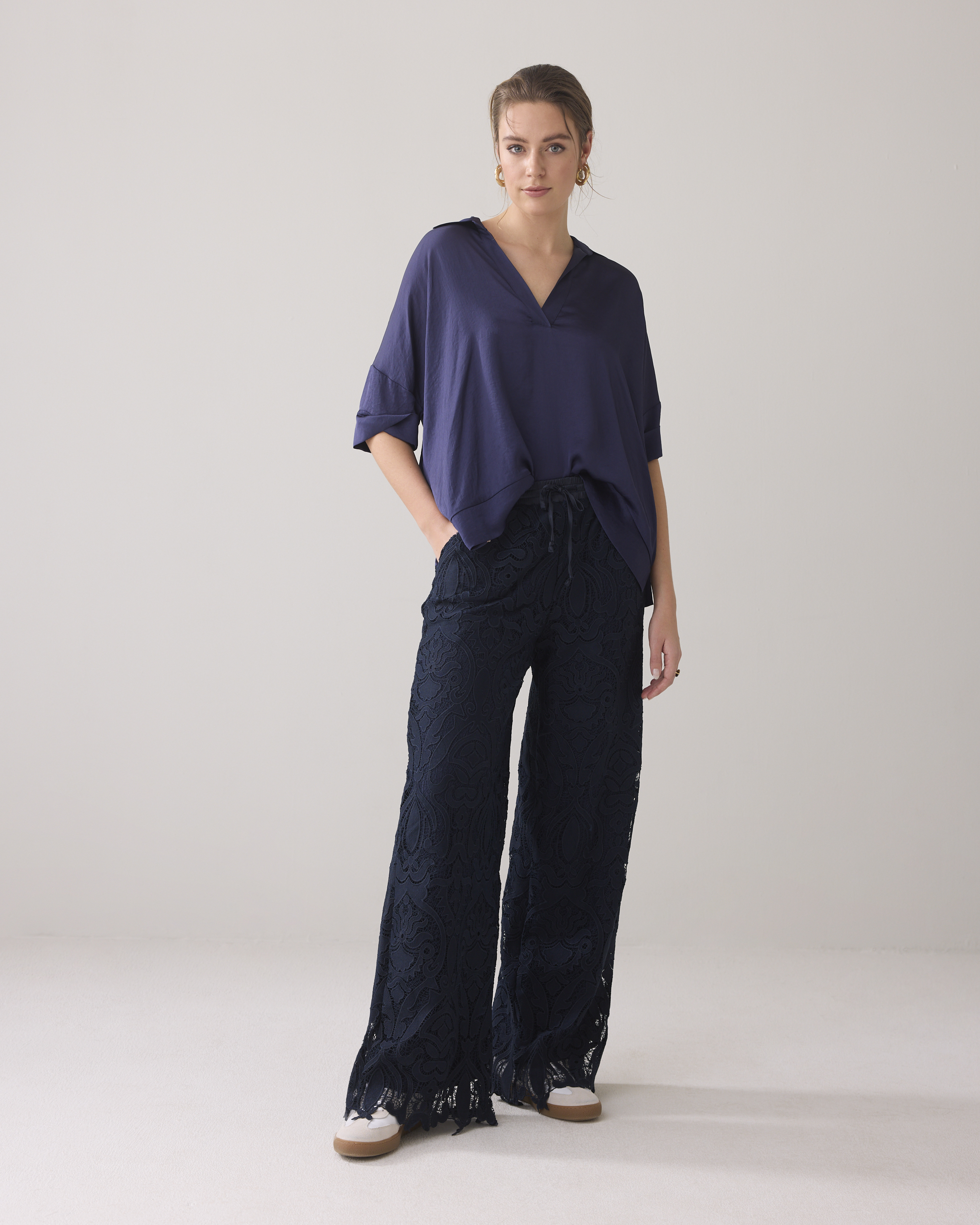 Summum Long Pants Lace  Blauw 4s2734-12182