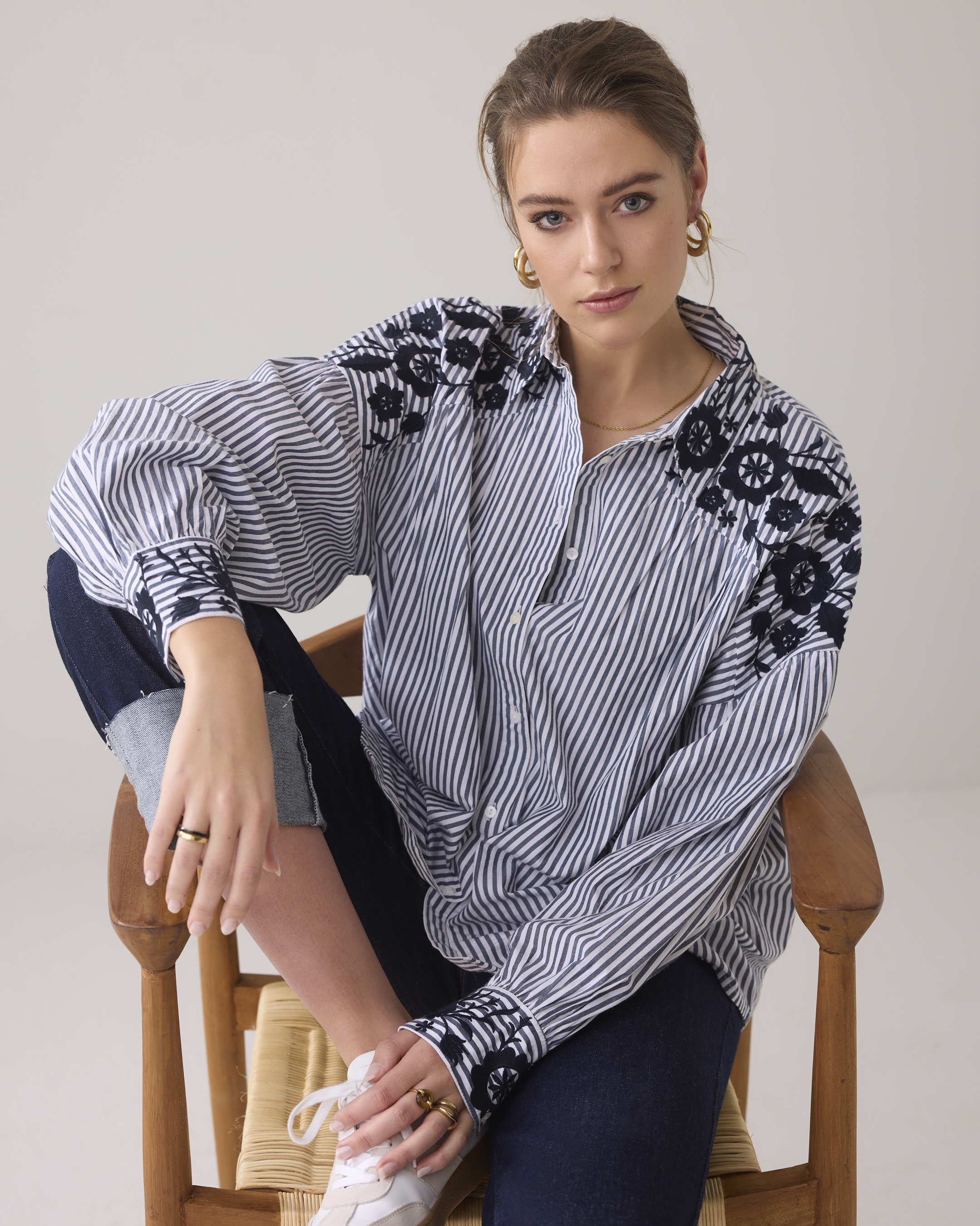 Summum Longsleeve Blouse Stripe Cotton  Donkerblauw 2s3228-12011