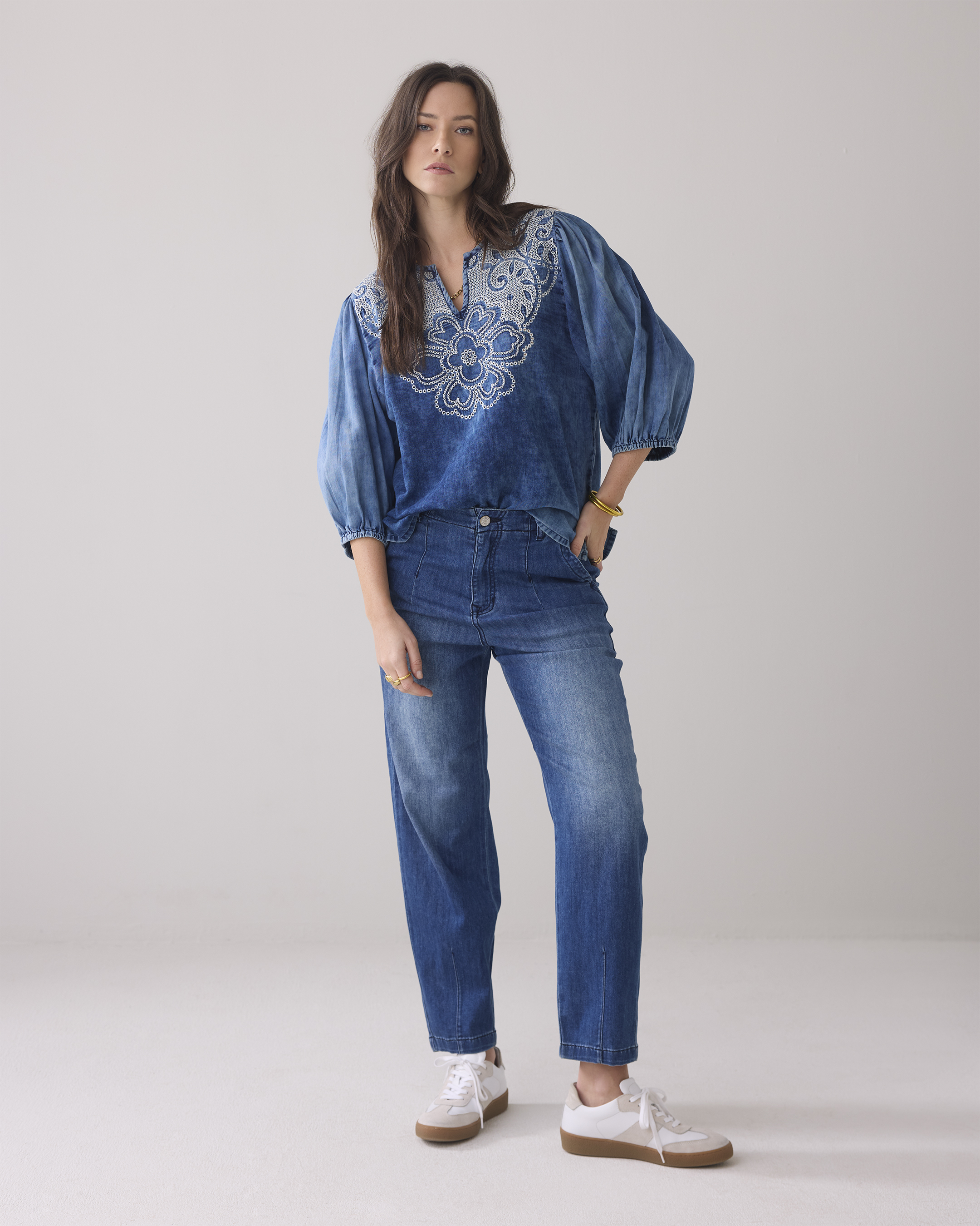Summum Shortsleeve Top Cotton Indigo Sateen  Blauw 2s3217-11631