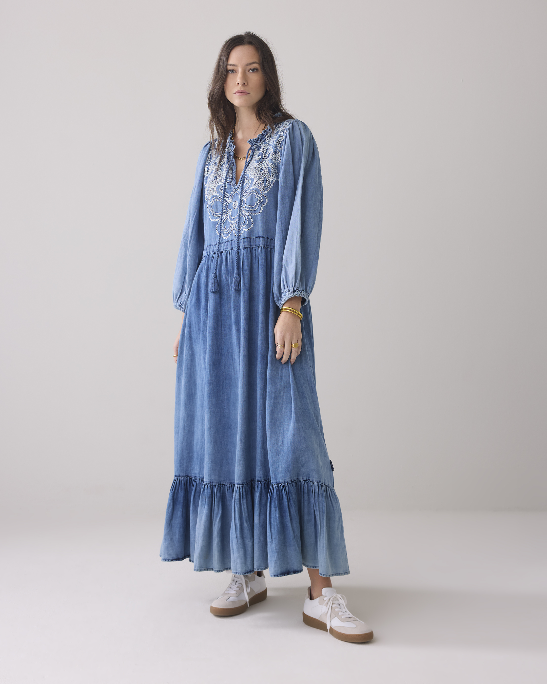 Summum Long Dress Cotton Indigo Sateen  Blauw 5s1597-11631