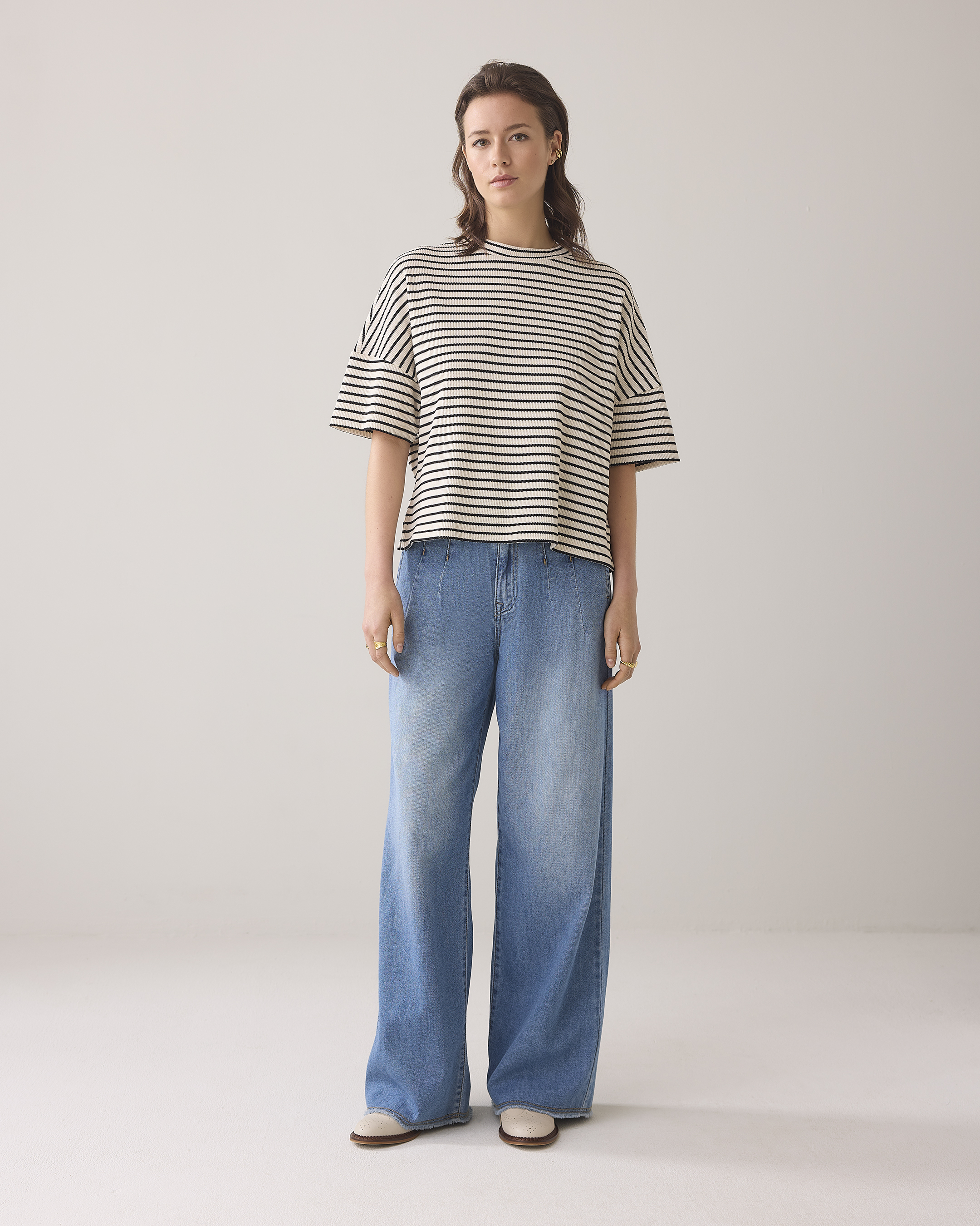 Summum Boxy Top Stripe Waffle  Zwart 3s5103-30662