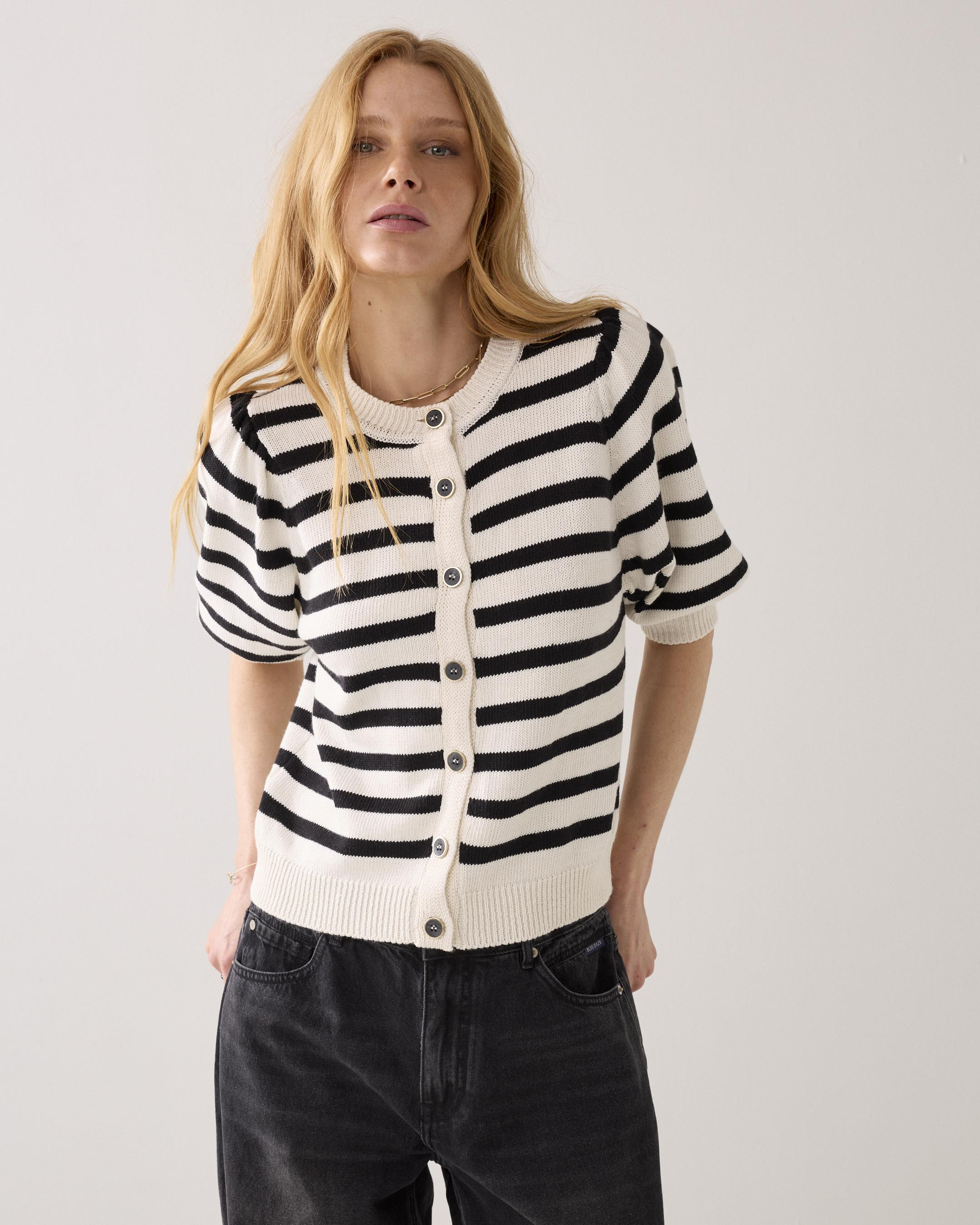 Summum Cardigan Striped Cotton Blend Knit  Off White 7s7990-70069