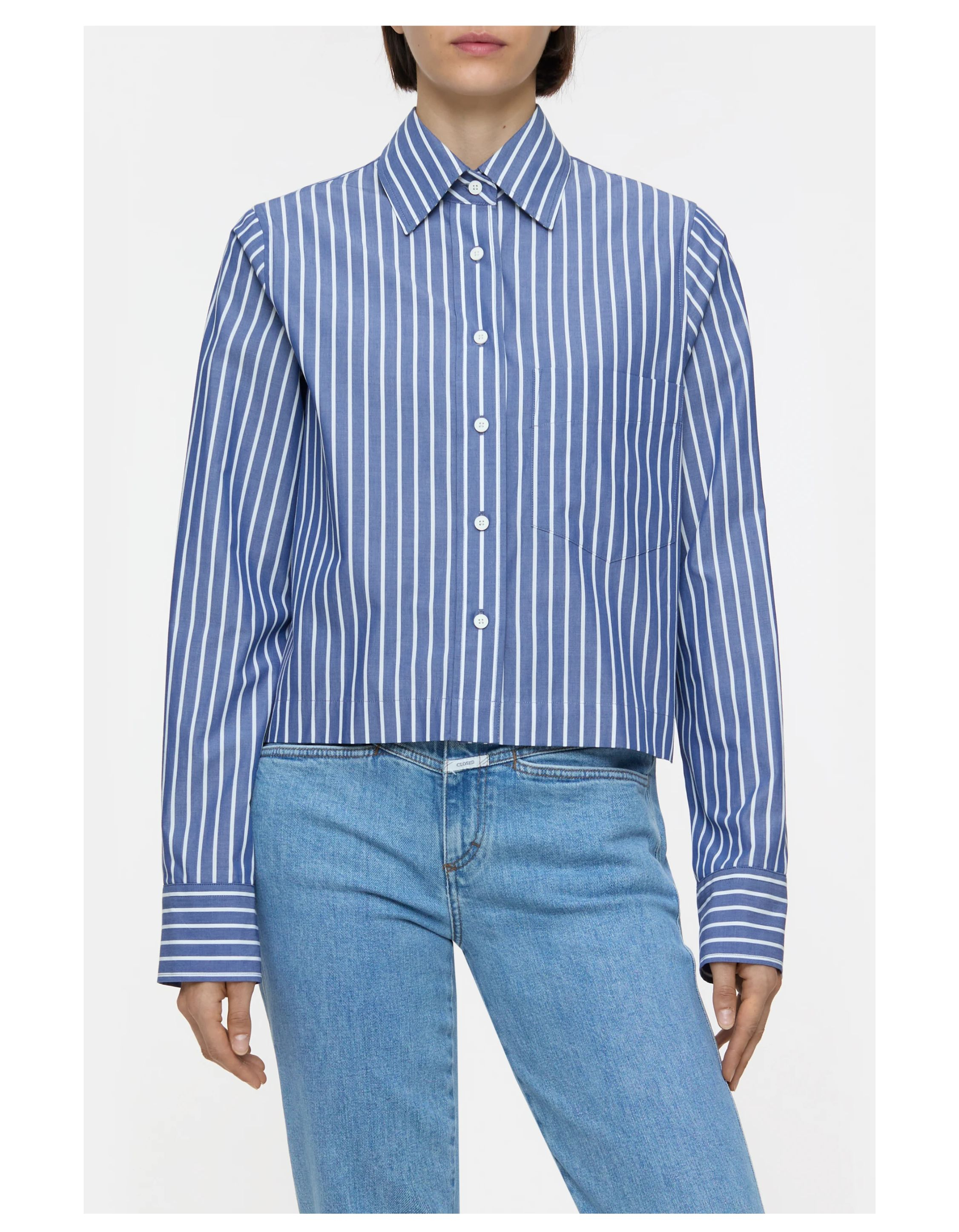 Closed Cropped Classic Shirt Blouses Blauw C94375-23k-st