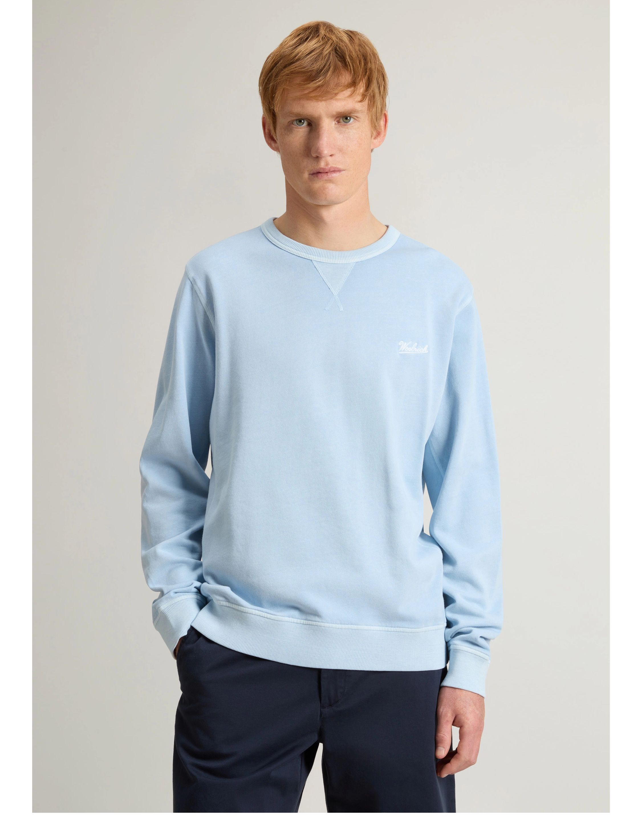 Woolrich Garment Dyed Crewneck Sweaters Lichtblauw Cfwosw0261mrut4040