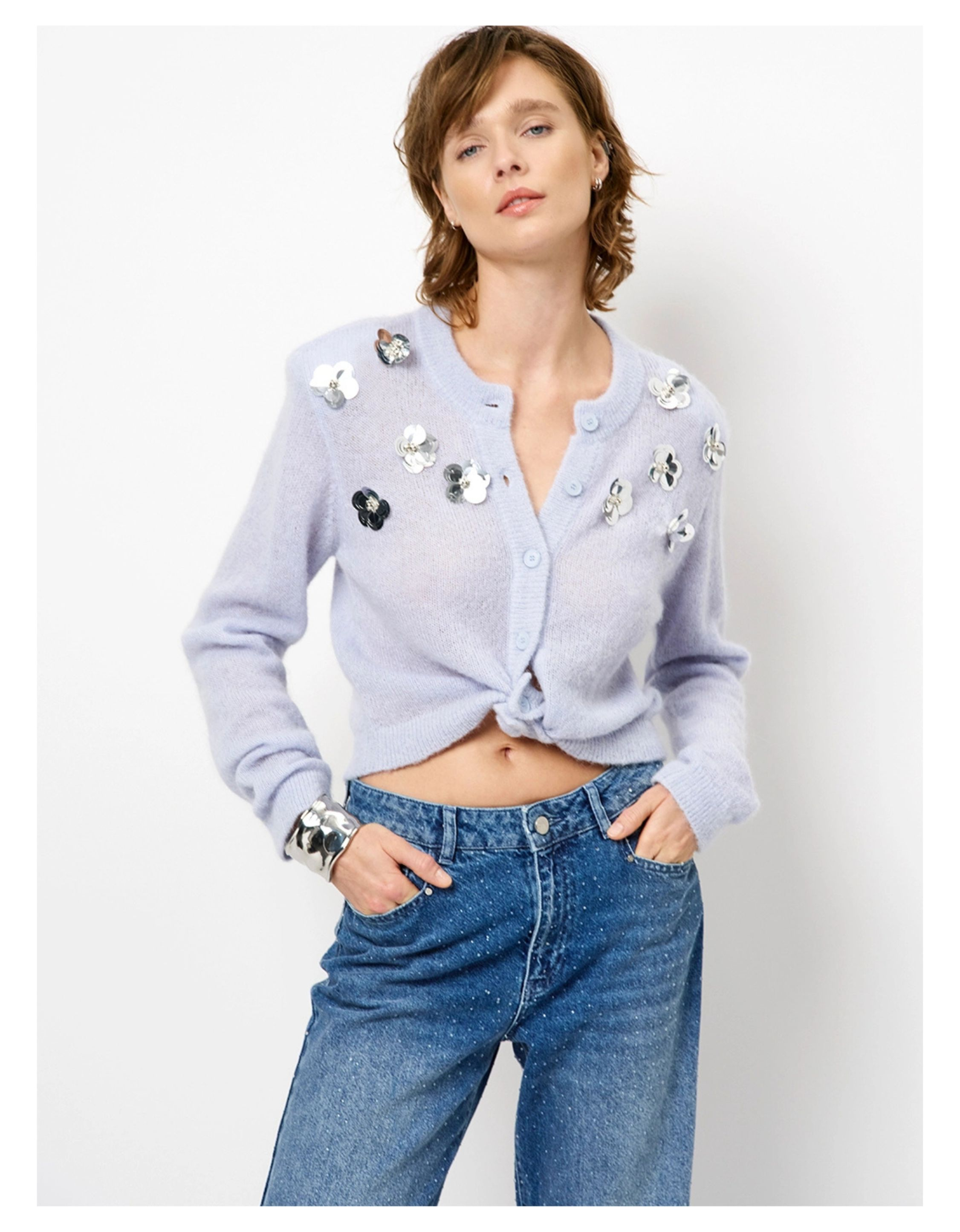 Dante 6 Fawn Sequin Cardigan Vesten Lichtblauw 252409