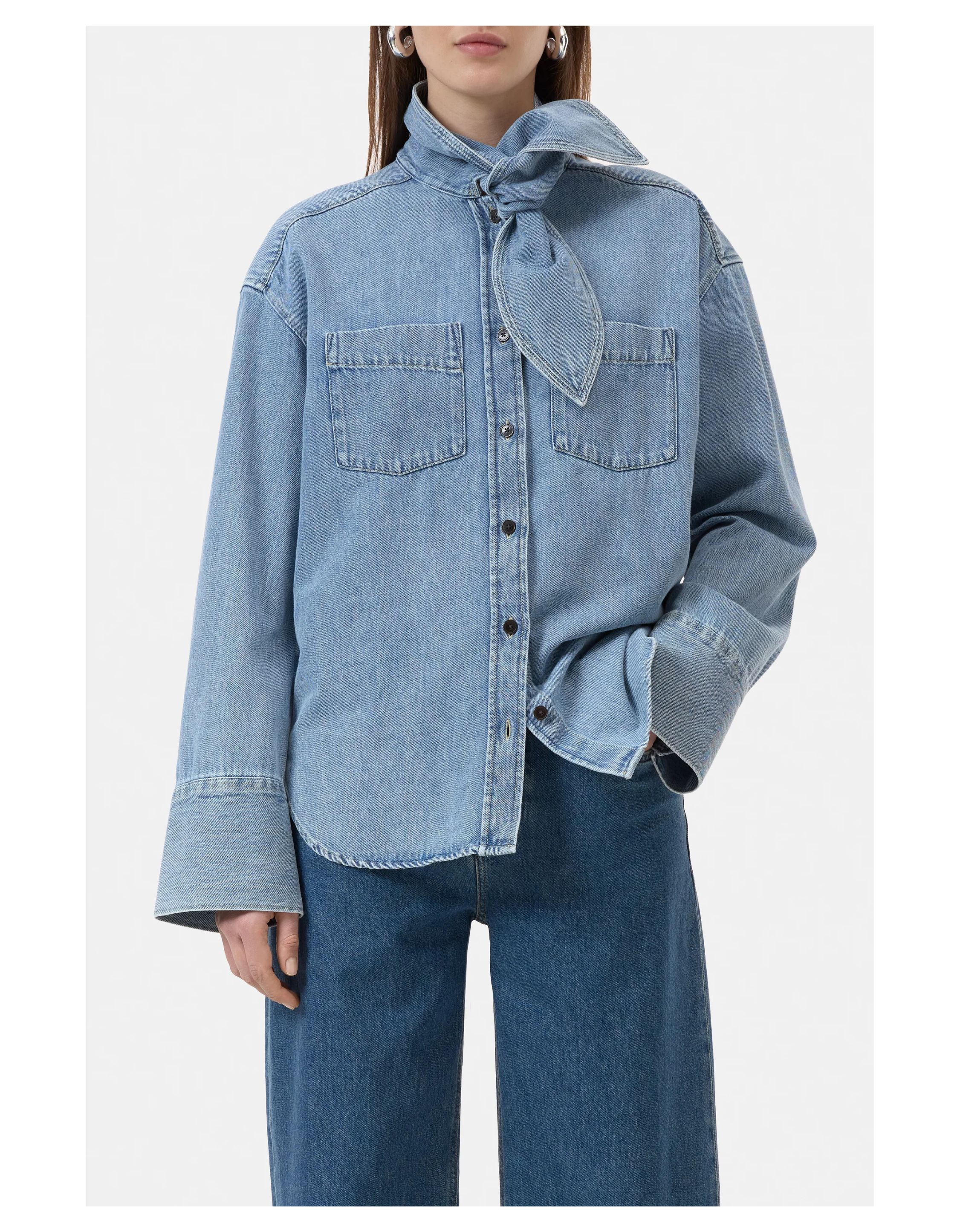 Closed Scarf Shirt Blouses Lichtblauw C94789-16f-3x