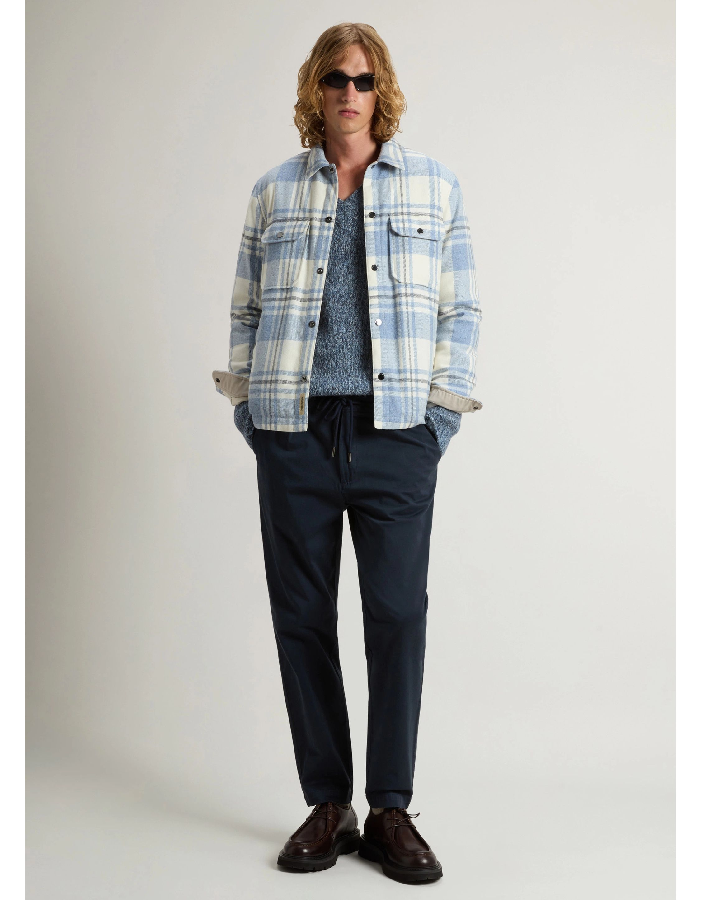 Woolrich Wool Check Alaskan Shirt Jacket Lange Mouw Overhemden Blauw Cfwoos2018mrut3046