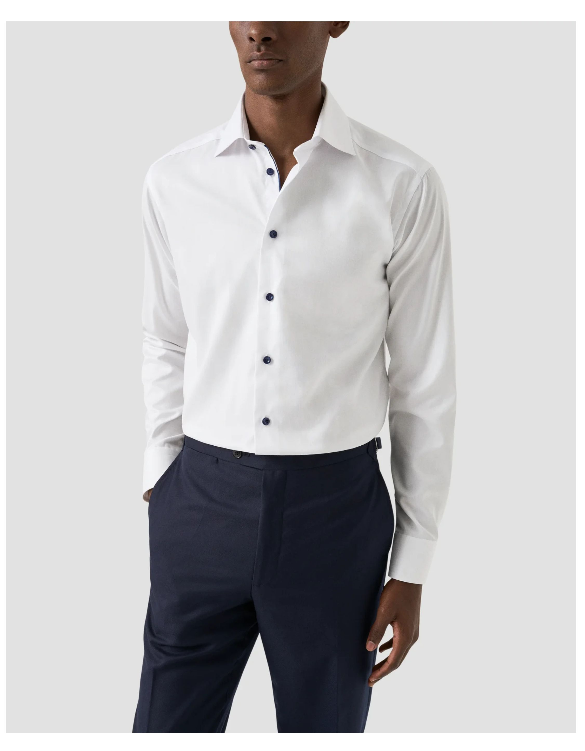 Eton Navy Details Signature Twill Shirt  Wit 100012358