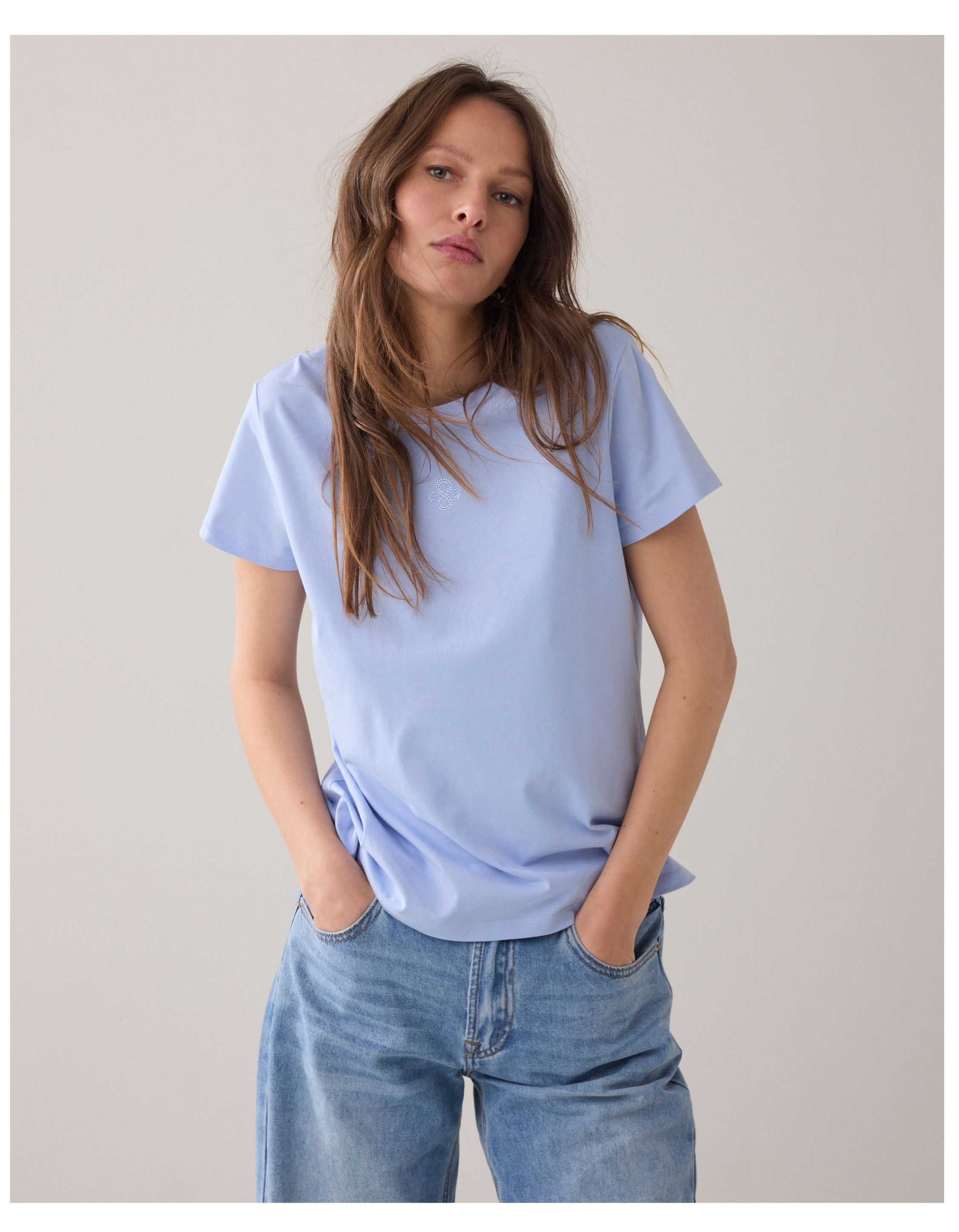 Summum Top Basic Rhinestone  Lichtblauw 3s5185-30714