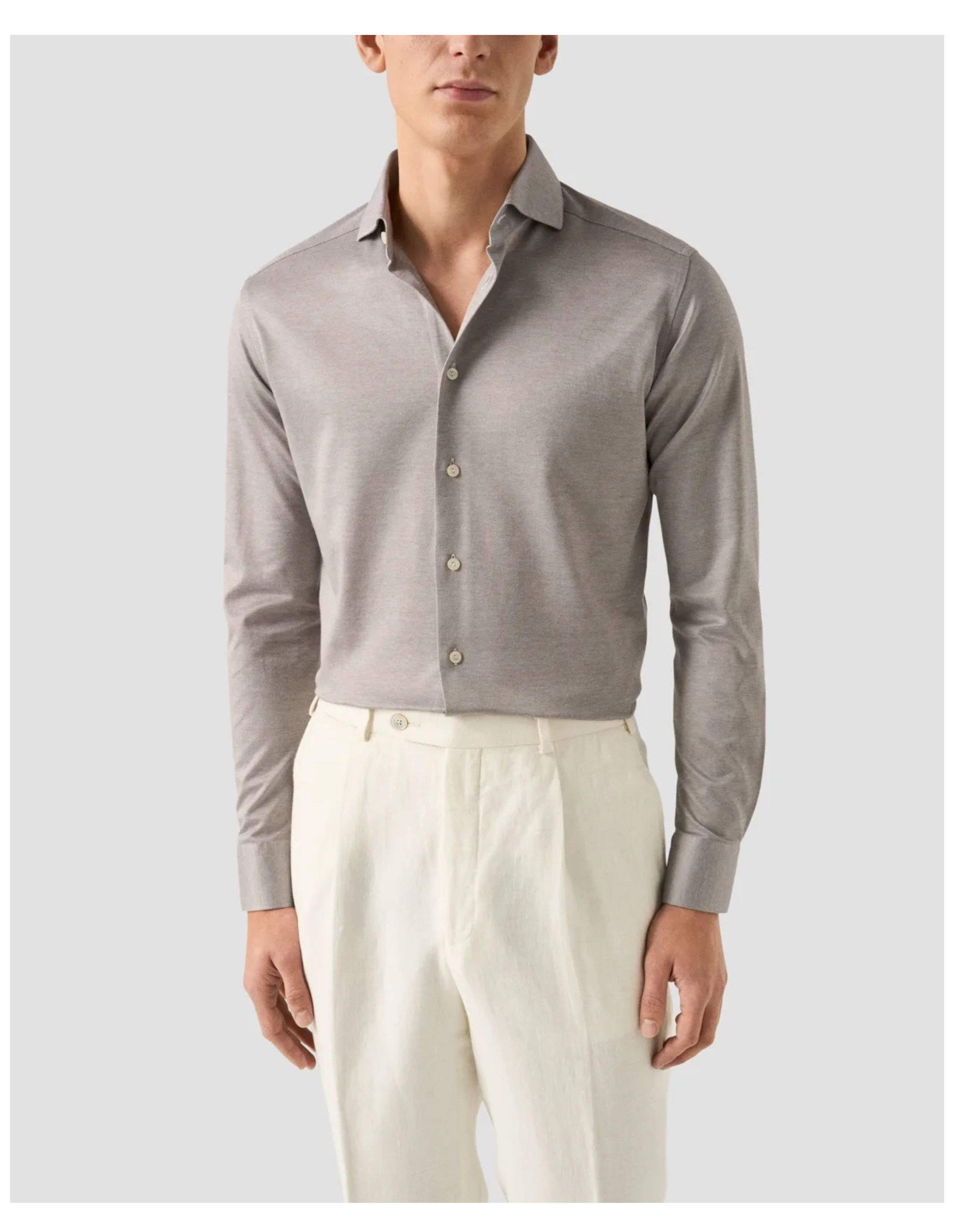 Eton Filo Di Scozia Knit Shirt Lange Mouw Overhemden Grijs 100014987