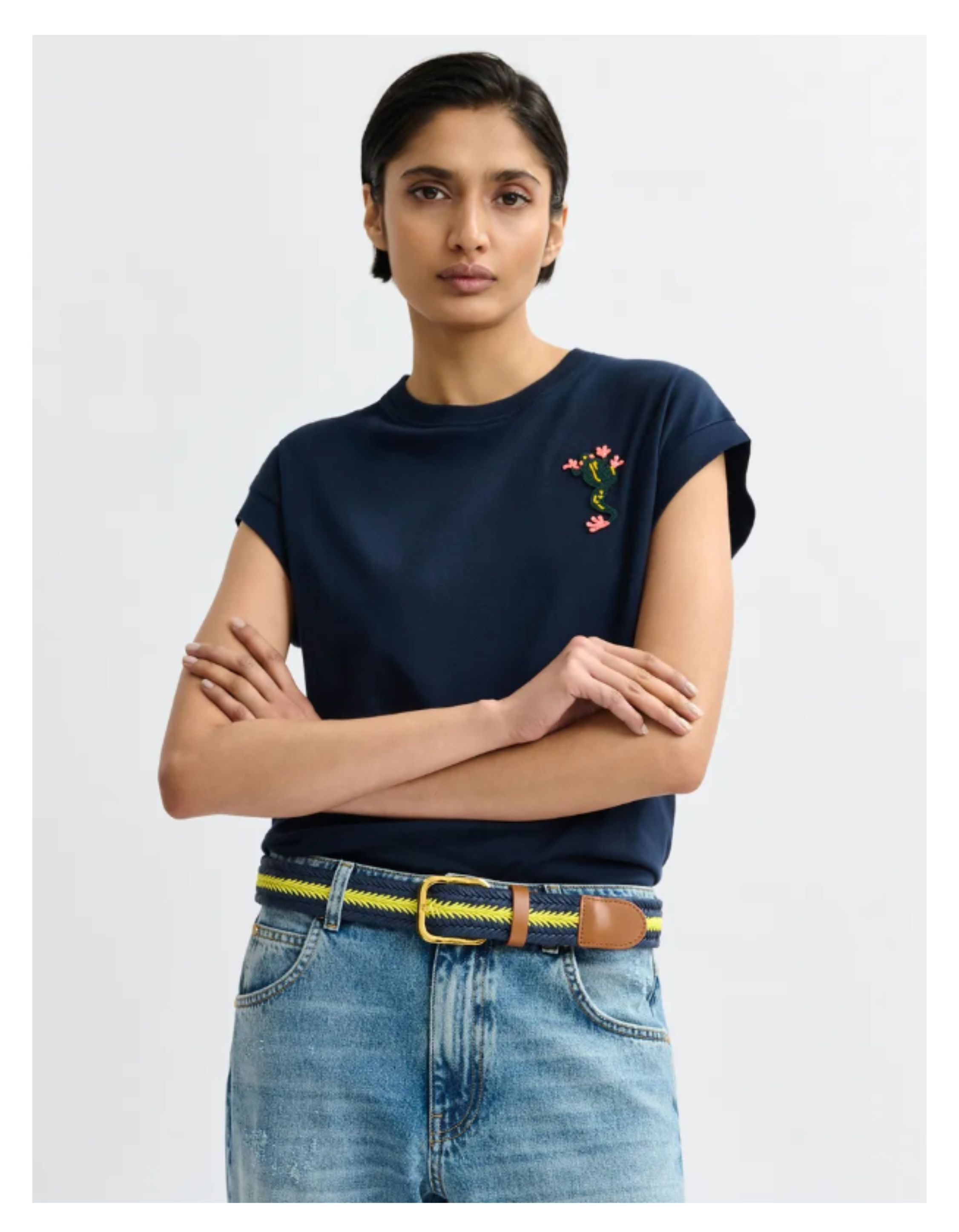Essentiel Antwerp Embroidered T-shirt T-shirts Donkerblauw Jungala