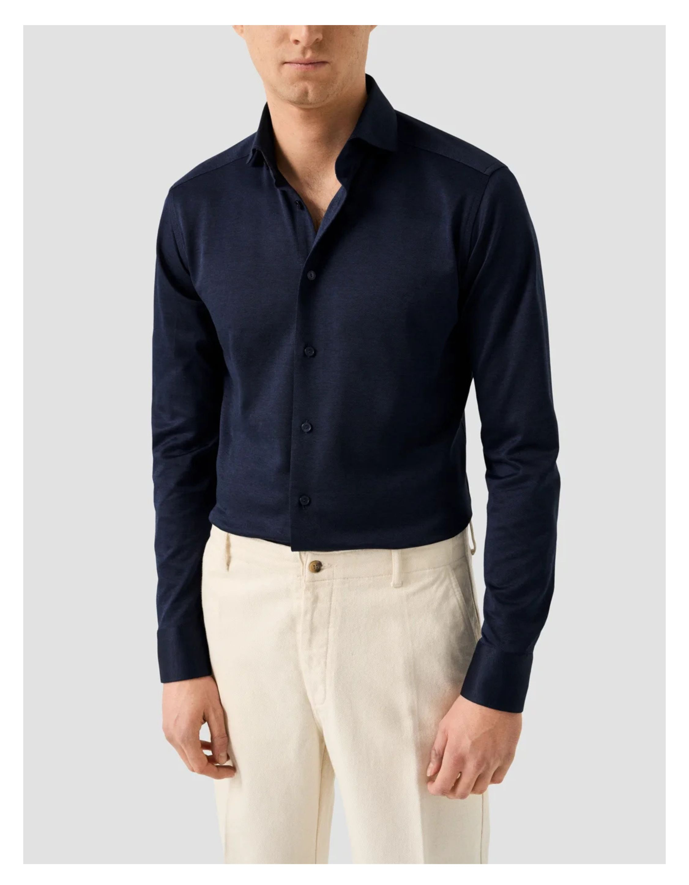 Eton Filo Di Scozia Knit Shirt Lange Mouw Overhemden Donkerblauw 100014987