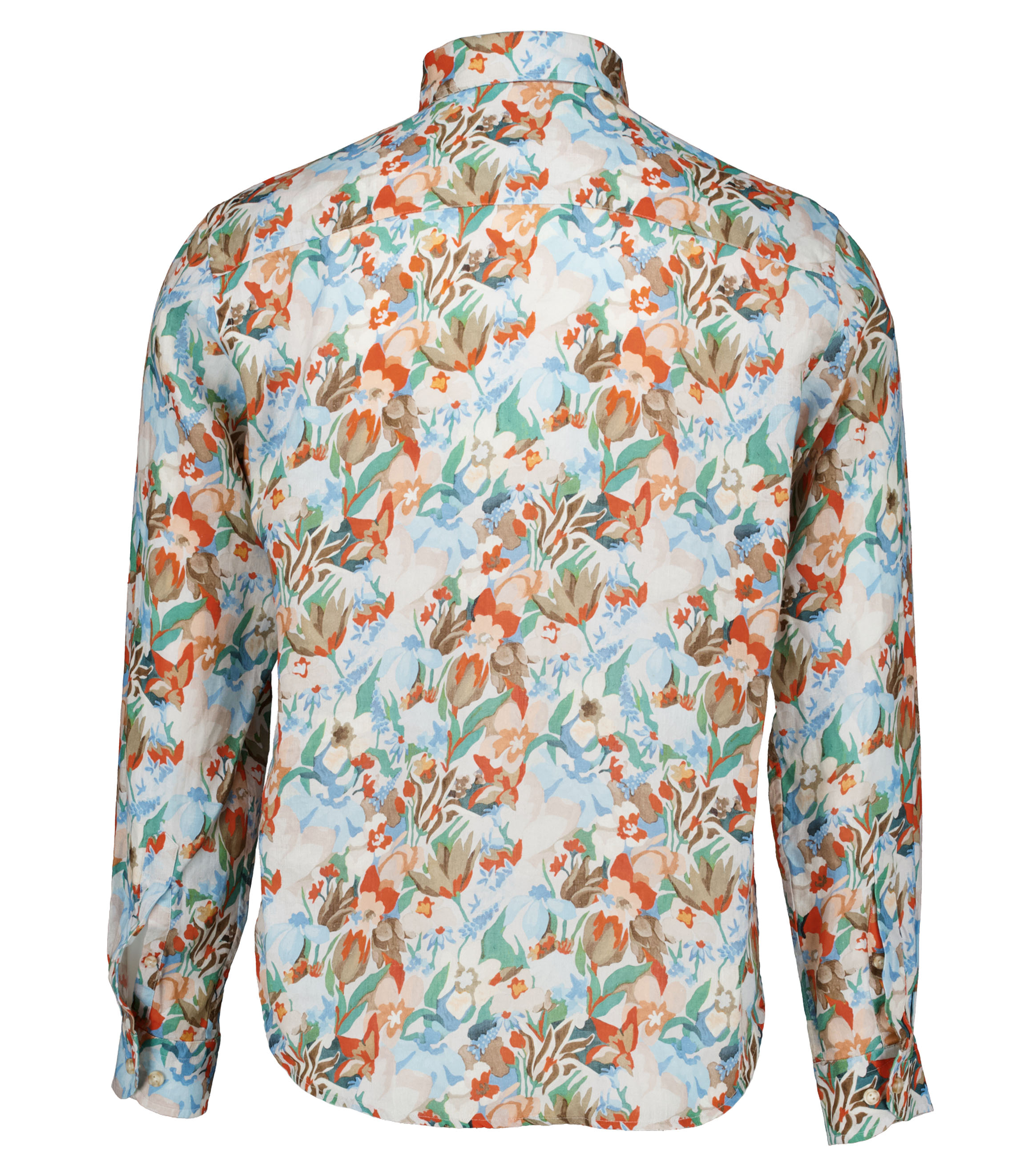 Eton Floral Linen Print Shirt Lange Mouw Overhemden Oranje 100015064