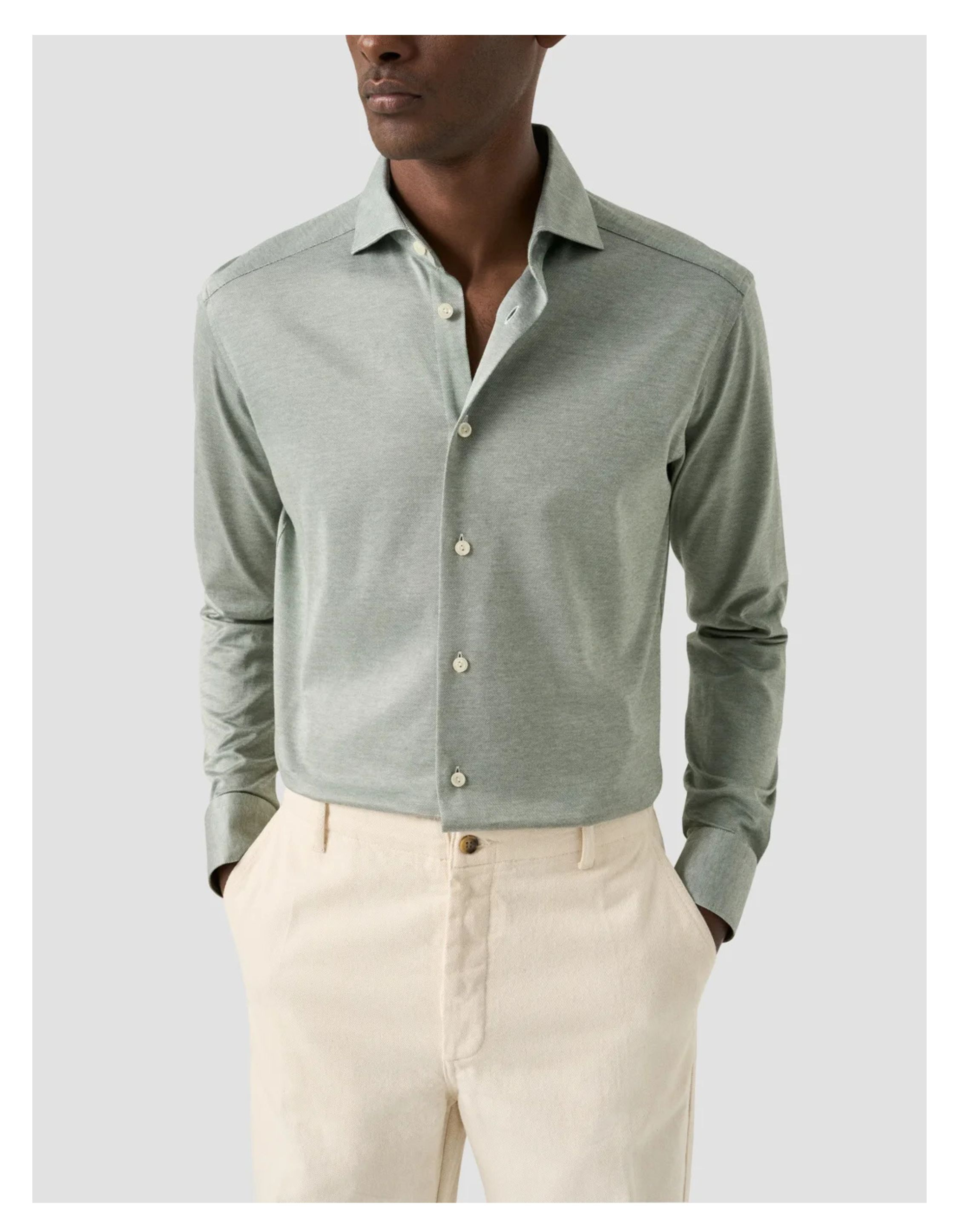 Eton Filo Di Scozia Knit Shirt Lange Mouw Overhemden Lichtgroen 100014987