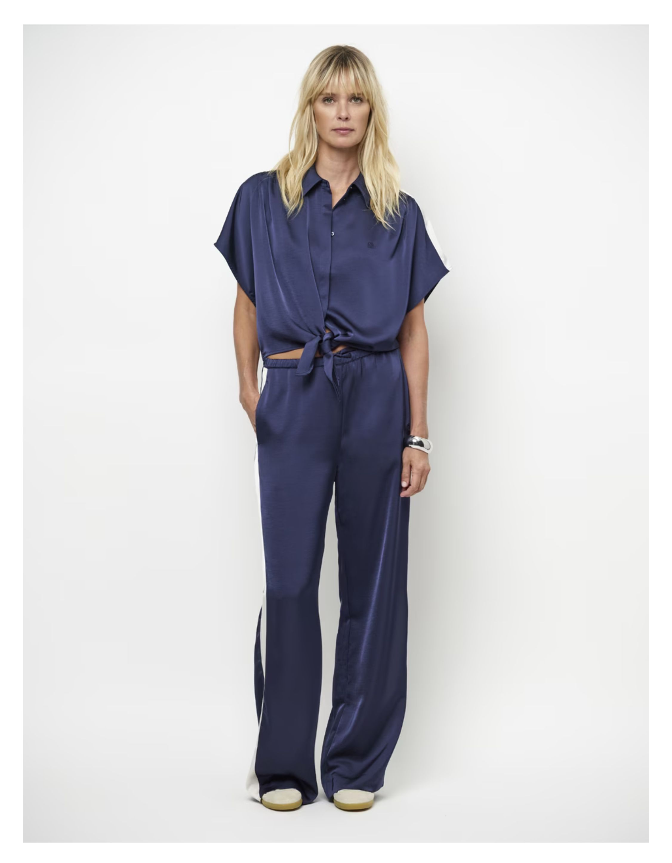 Dante 6 Siren Tie Knot Shirt Blouses Donkerblauw 261300