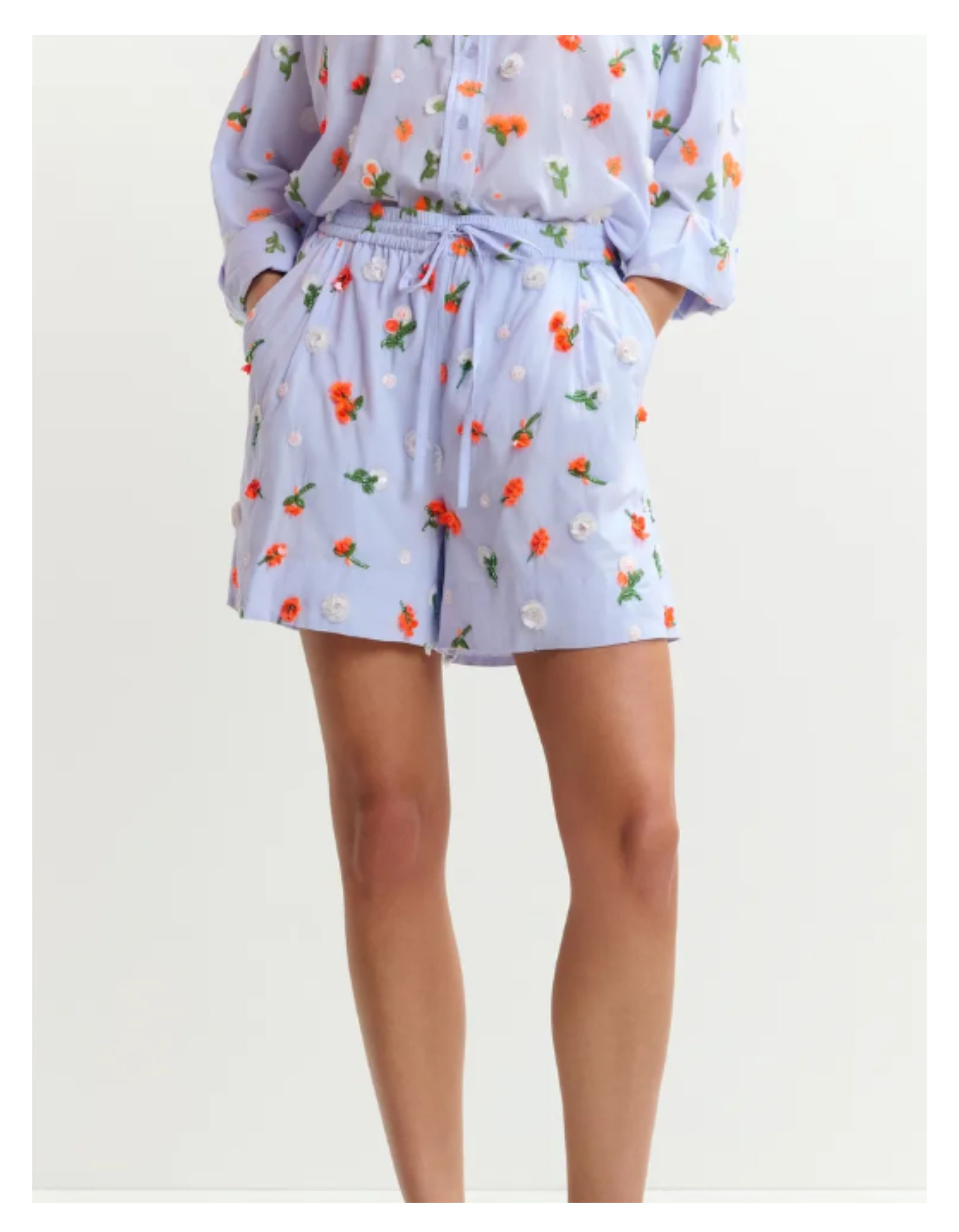 Essentiel Antwerp Embroidered Mini Shorts Shorts Lichtblauw Jelena