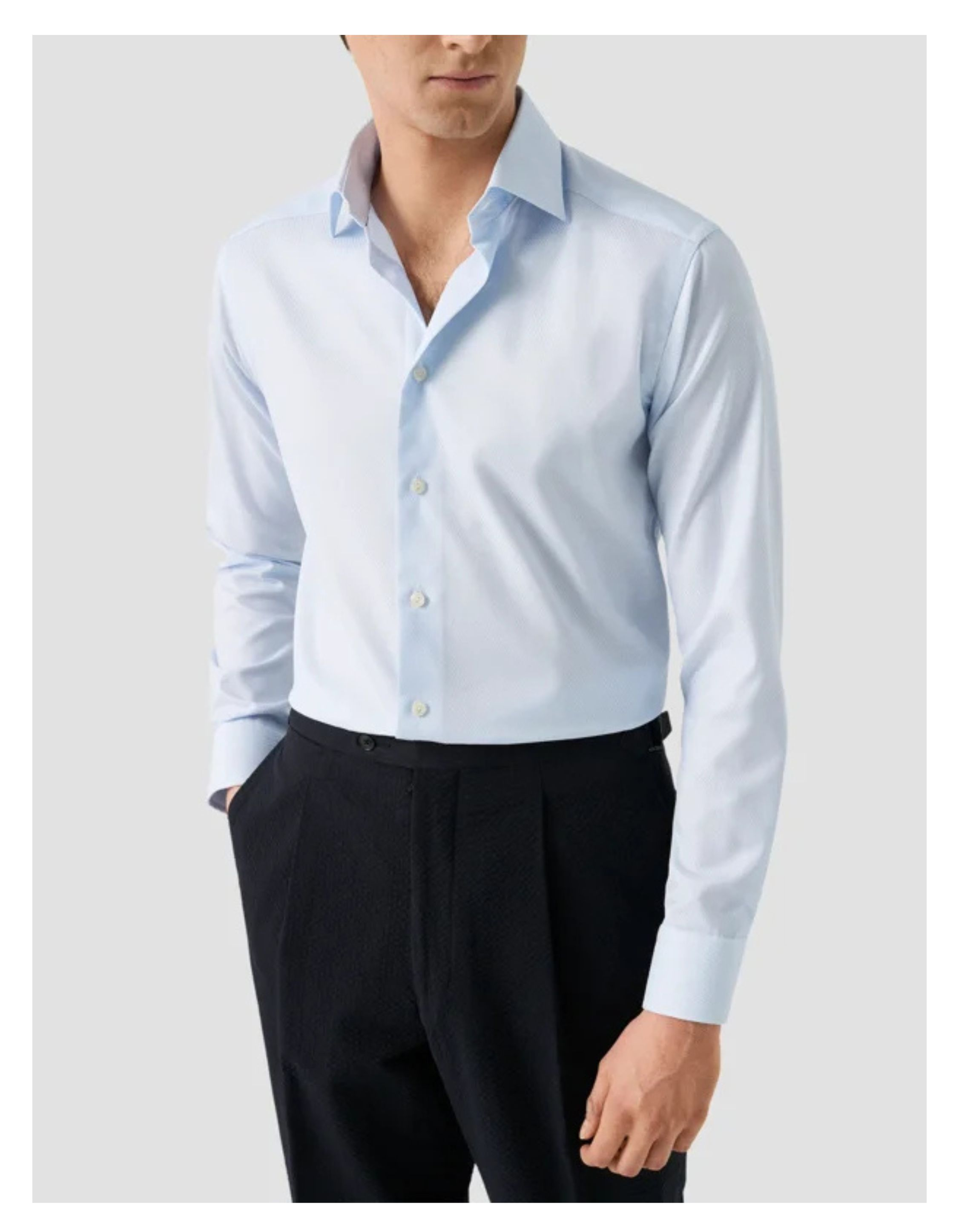 Eton Semi Solid Cotton Lyocell Shirt Lange Mouw Overhemden Lichtblauw 100015130