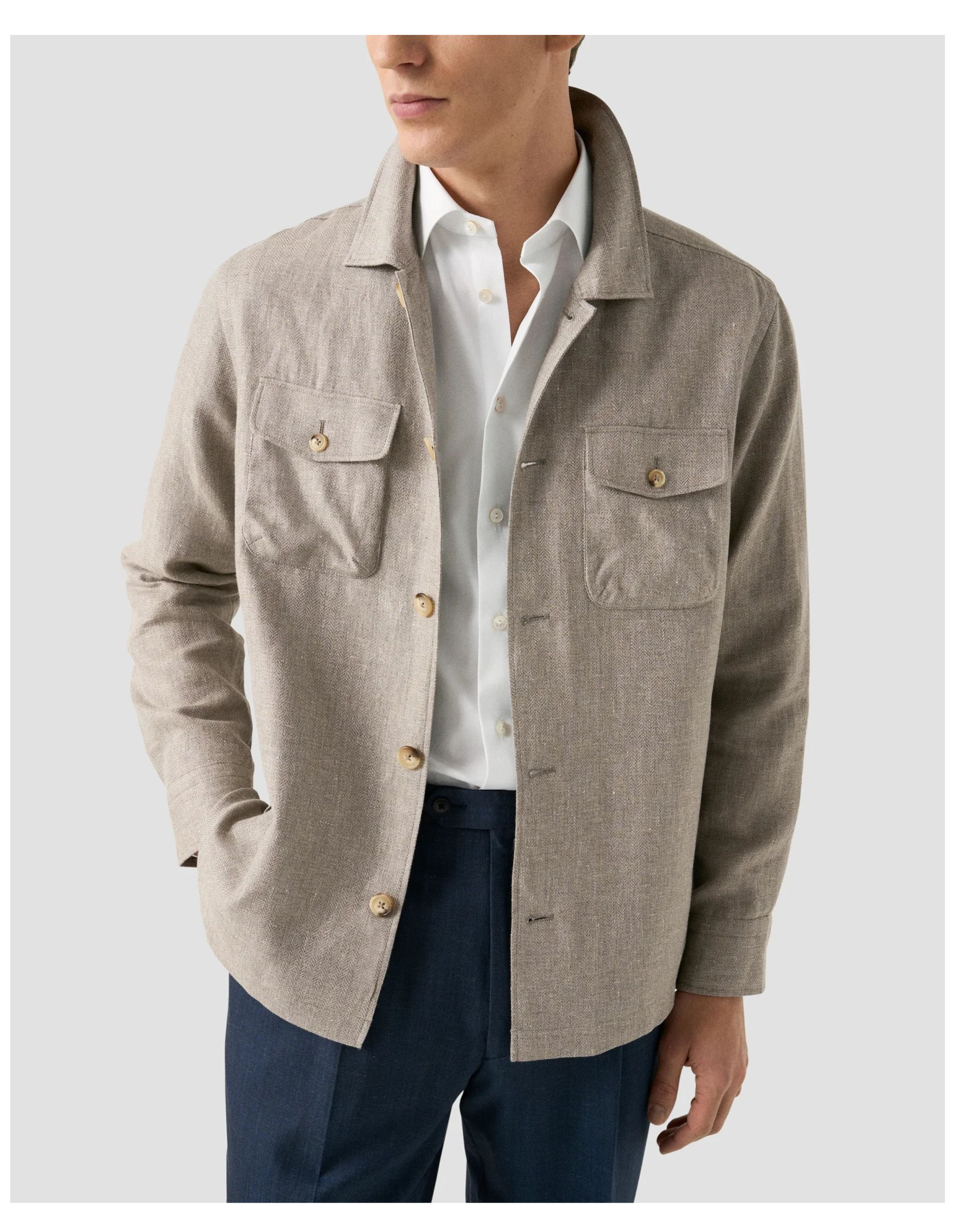 Eton Four Pocket Linen Lyocell Shirt Jacket Overshirts Beige 100014699