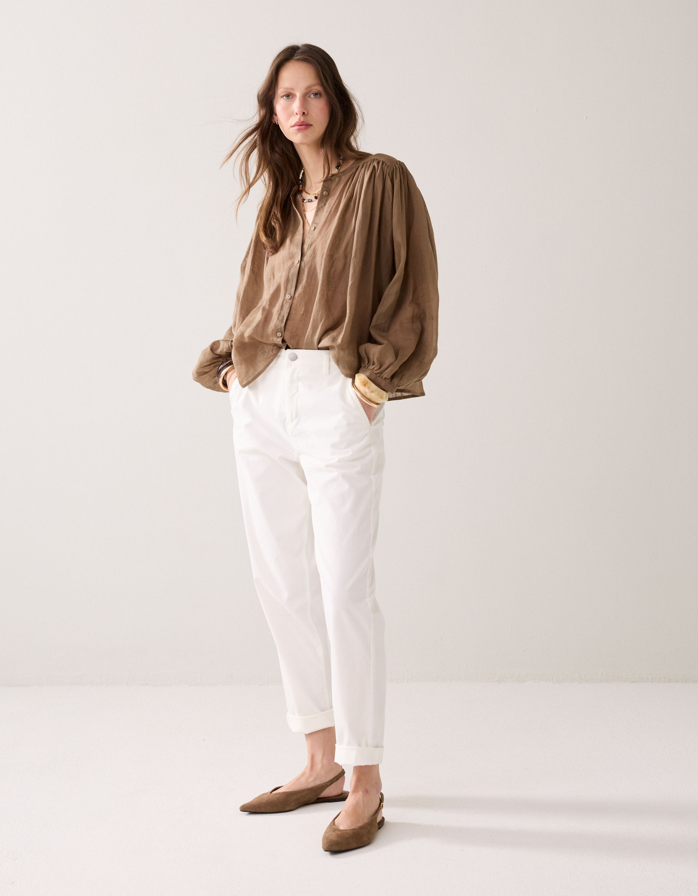 Summum Blouse Ramie Blouses Bruin 2s3508-12462