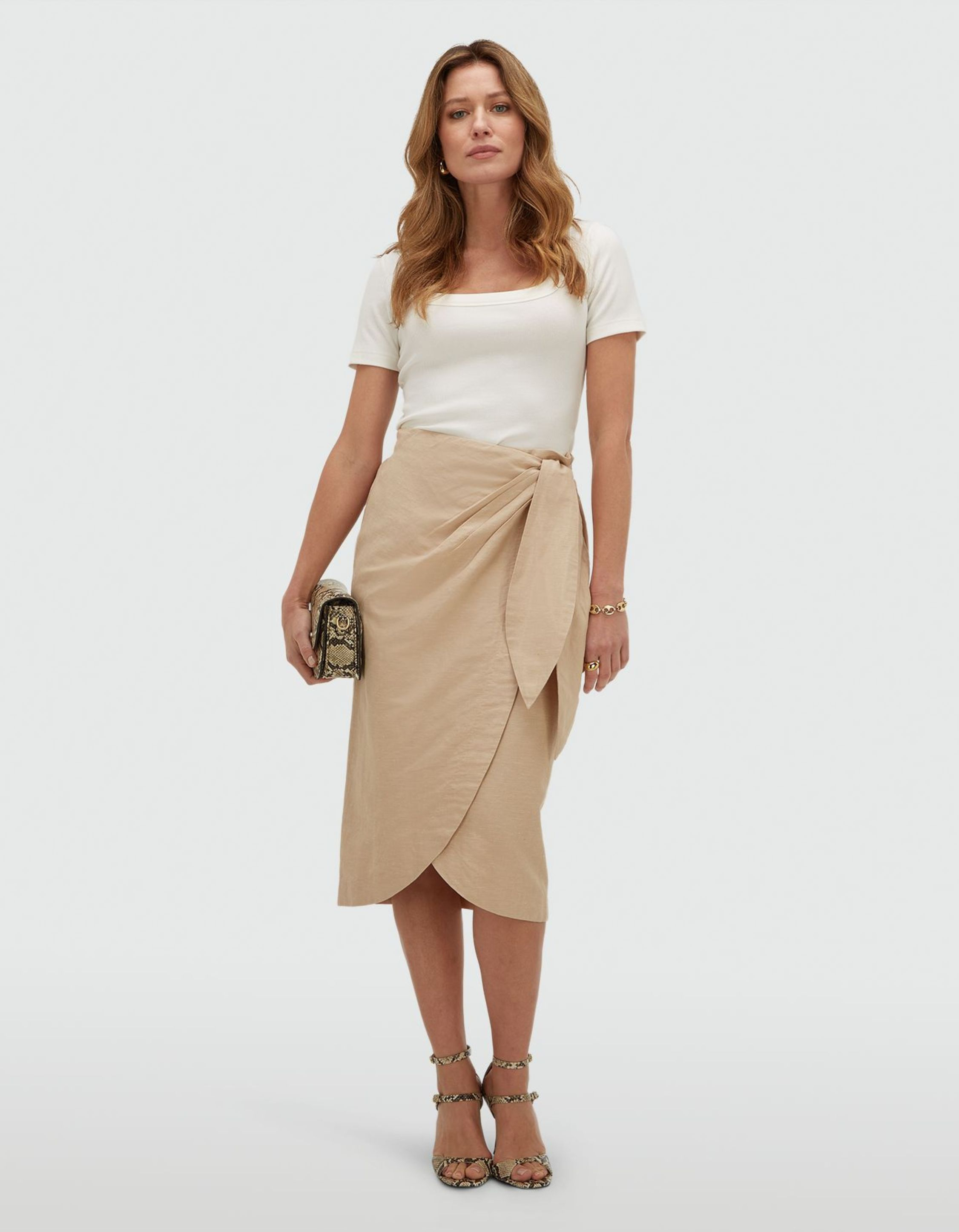 Josh V Nijra Wrap Skirt With Tie Closure Rokken Beige Jv-2605-0503