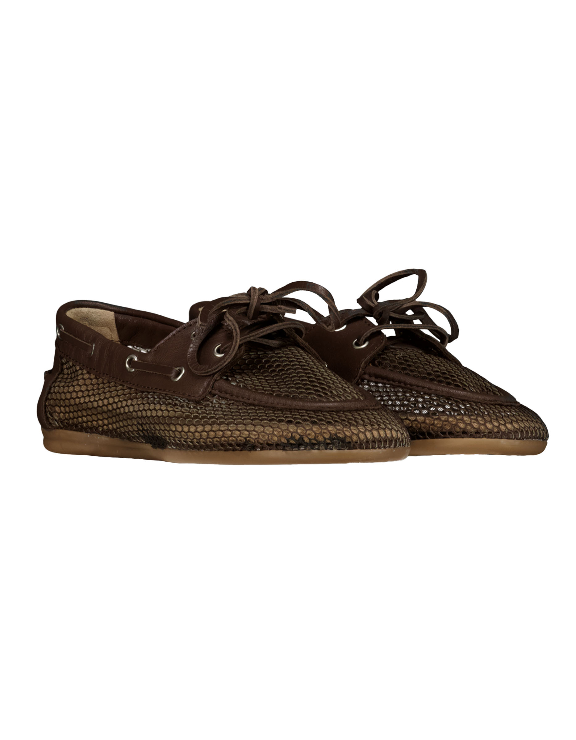 Posa Pw111 Loafers Donkerbruin Boat Loafer Mesh - Leather