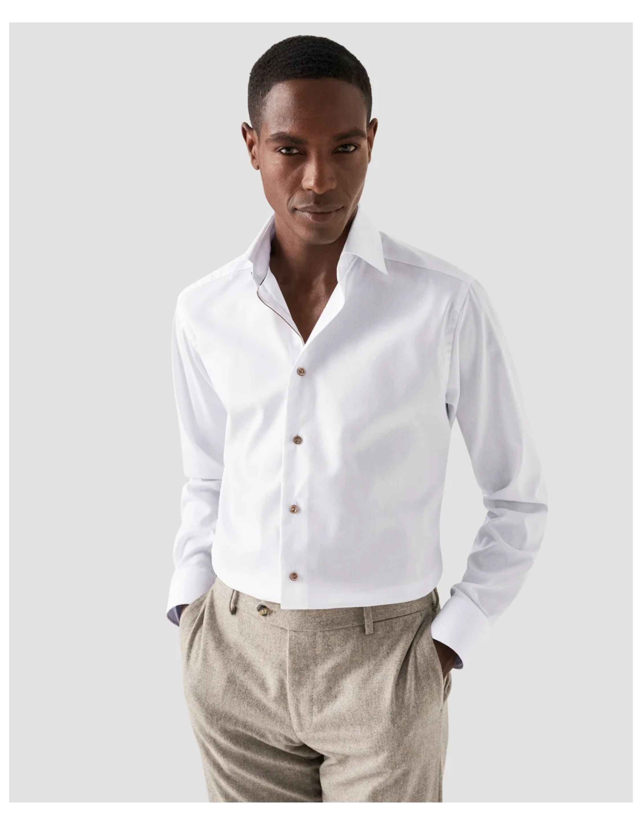 Eton Signature Twill Brown Ribbon Shirt Lange Mouw Overhemden Wit 100010749