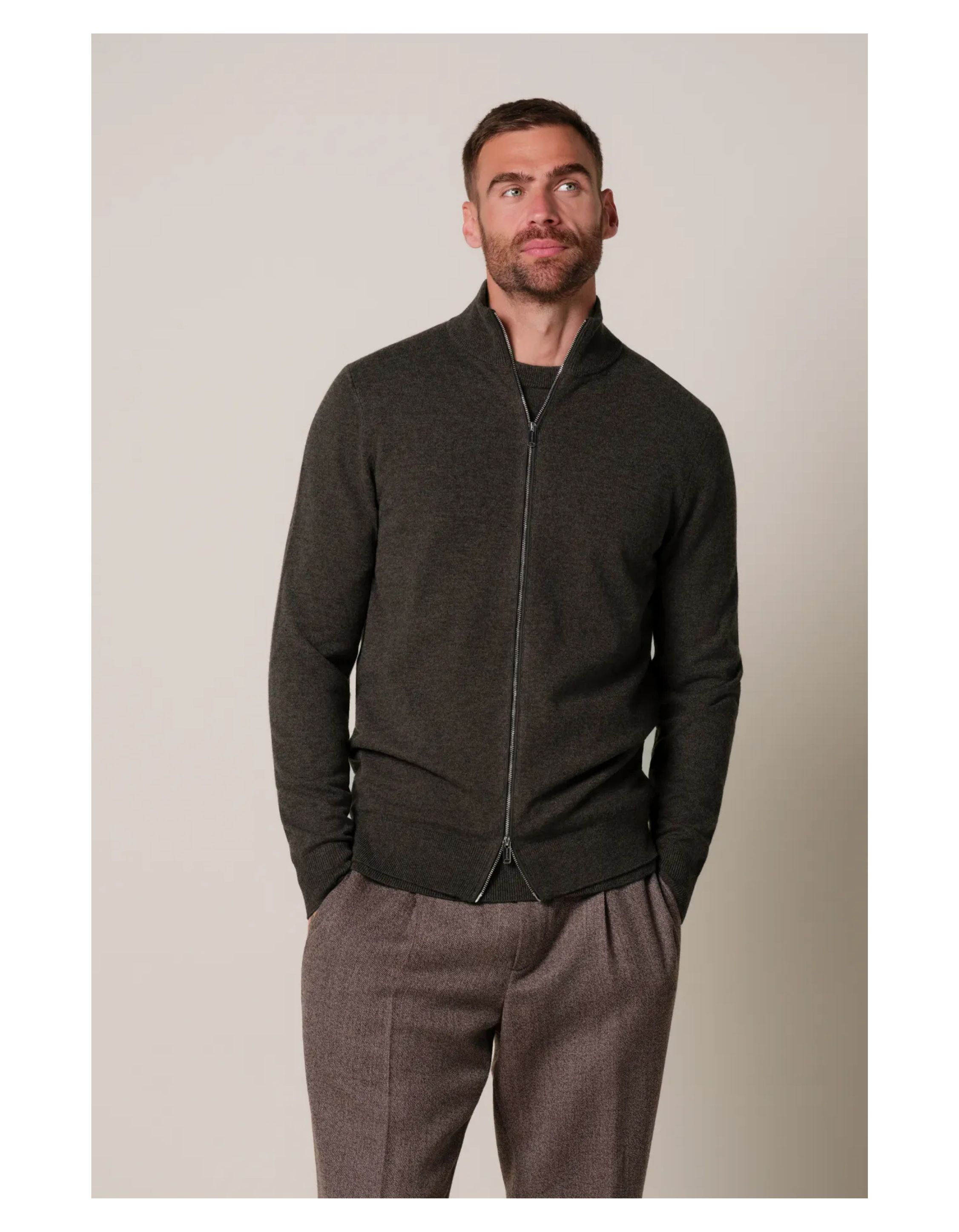 Profuomo Cardigan Full Zip Vesten Bruin Ppxj30013