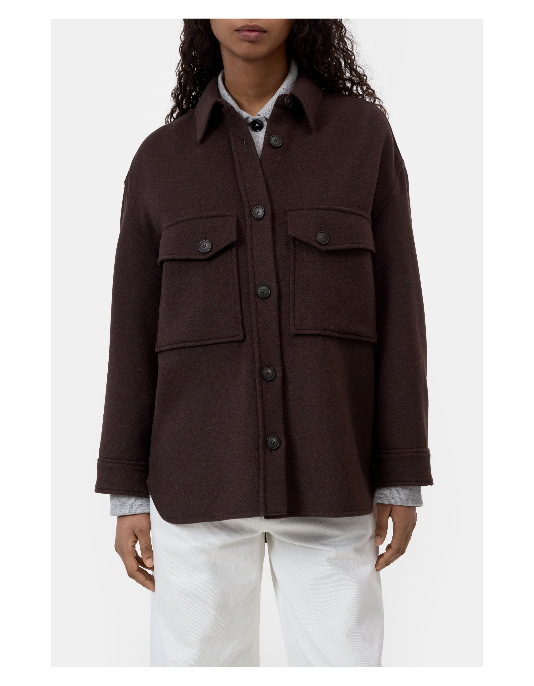 Closed Oversized Shacket Jackets Donkerbruin C97170-66a-22