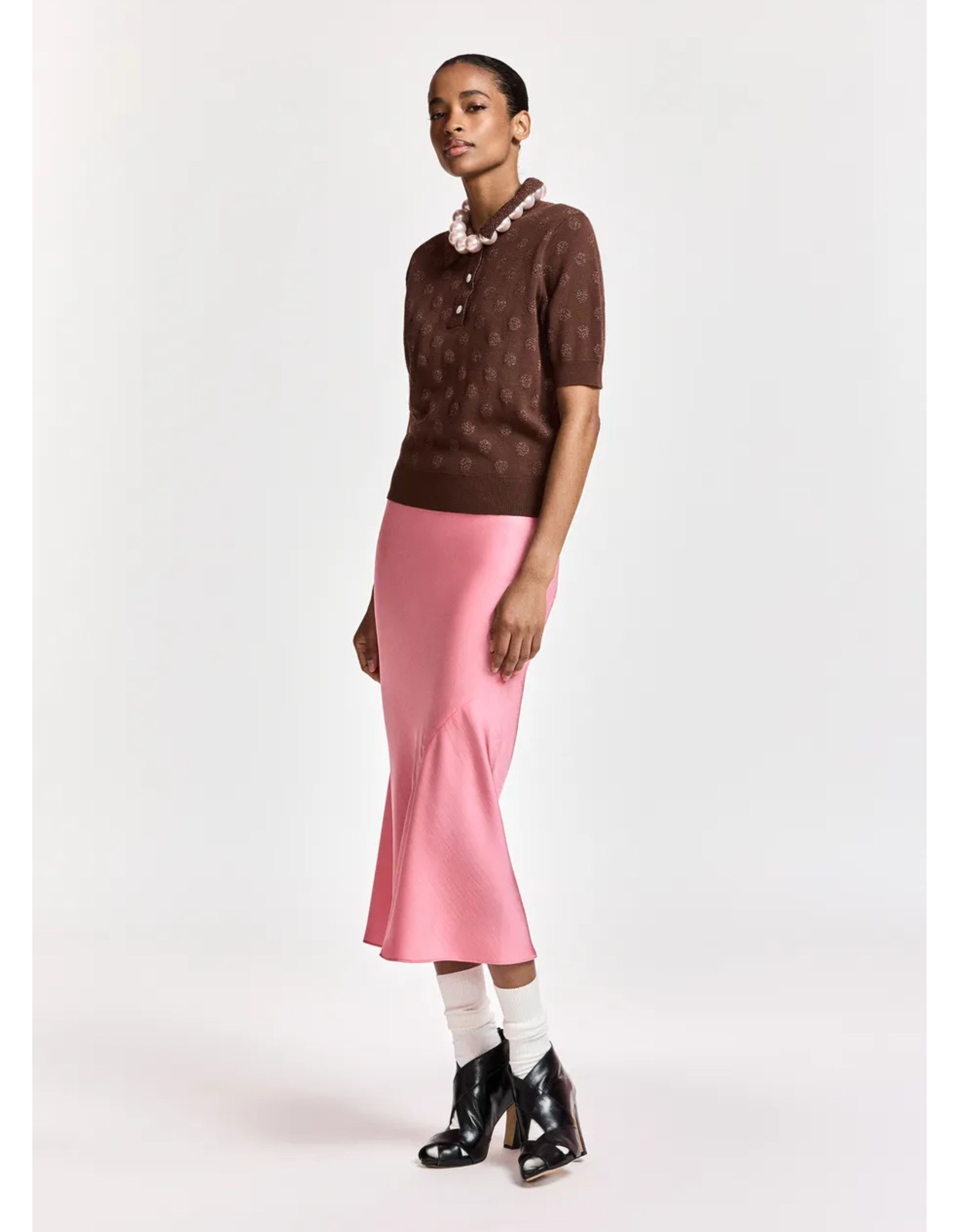 Essentiel Antwerp Lurex Dotted Polo Polos Bruin Krab