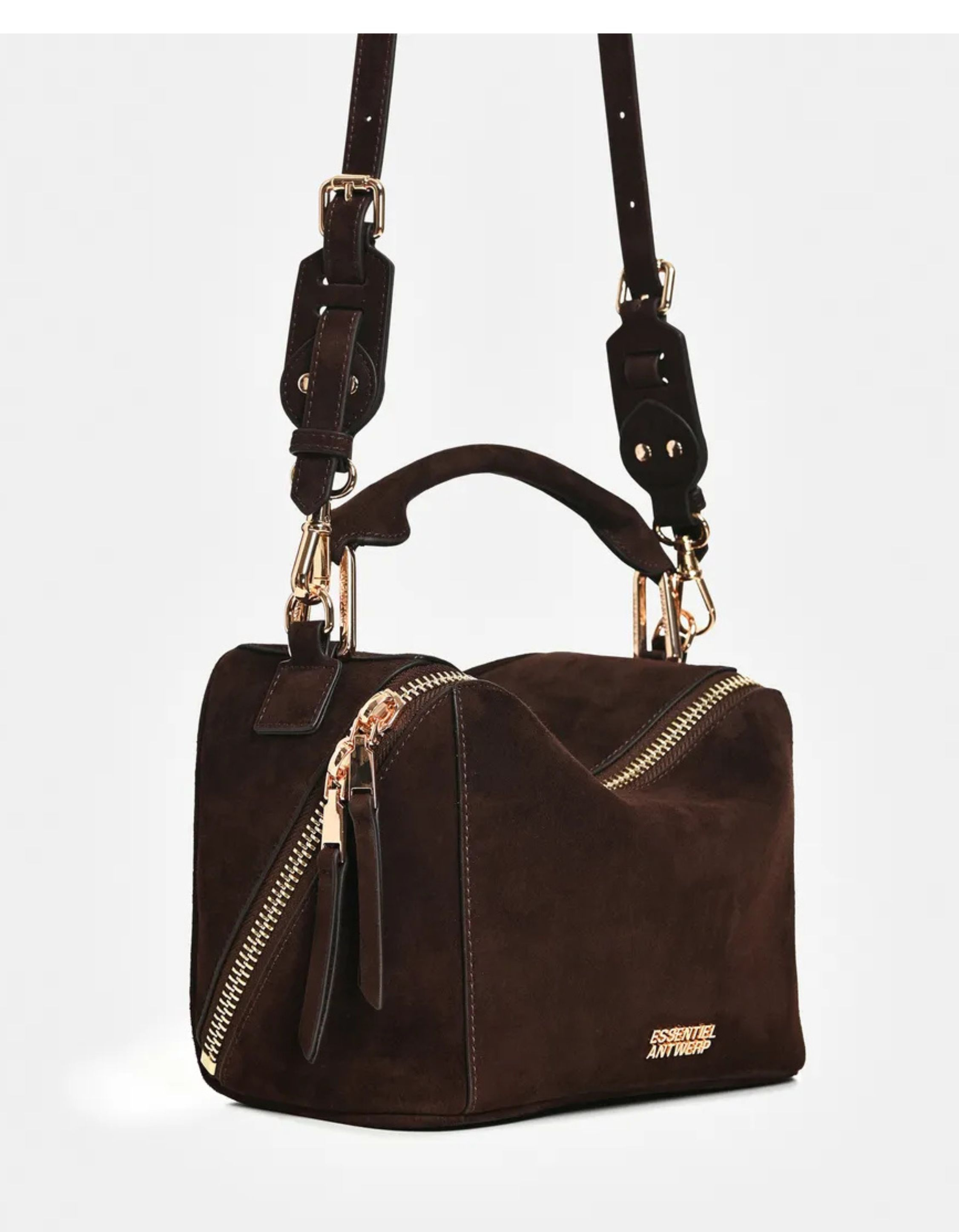 Essentiel Antwerp Suede Leather Bobbi Bag Handtassen Donkerbruin Karin