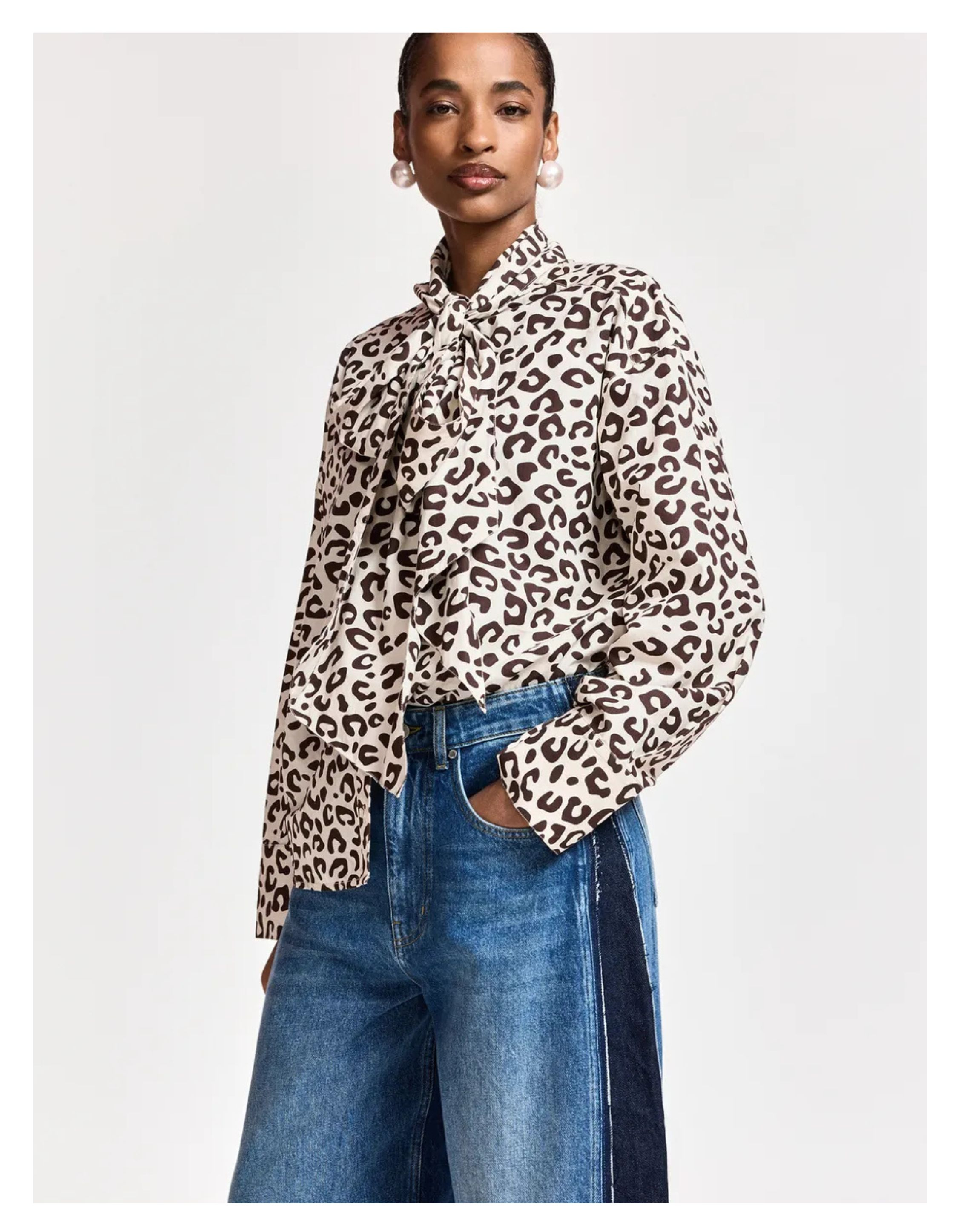 Essentiel Antwerp Pussy Bow Tie Shirt Blouses Bruin Khaleesi