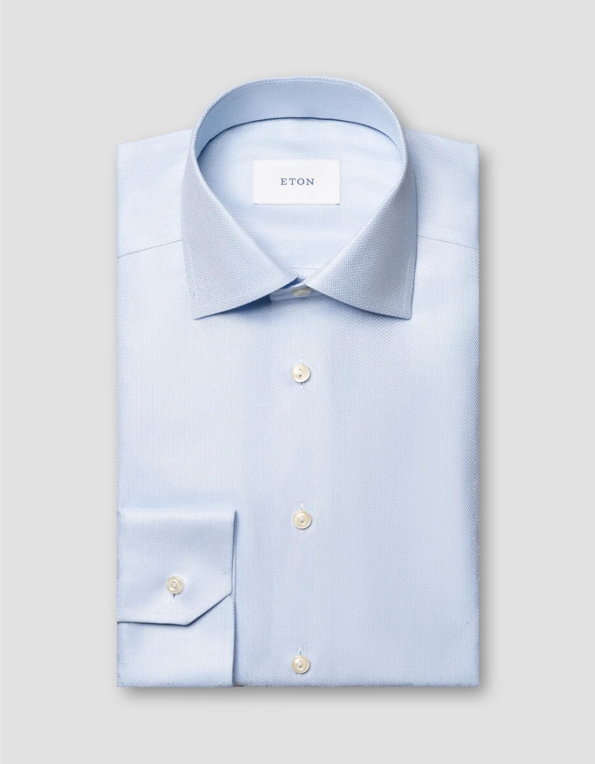 Eton Herringbone Signature Twill Lange Mouw Overhemden Lichtblauw 100015800