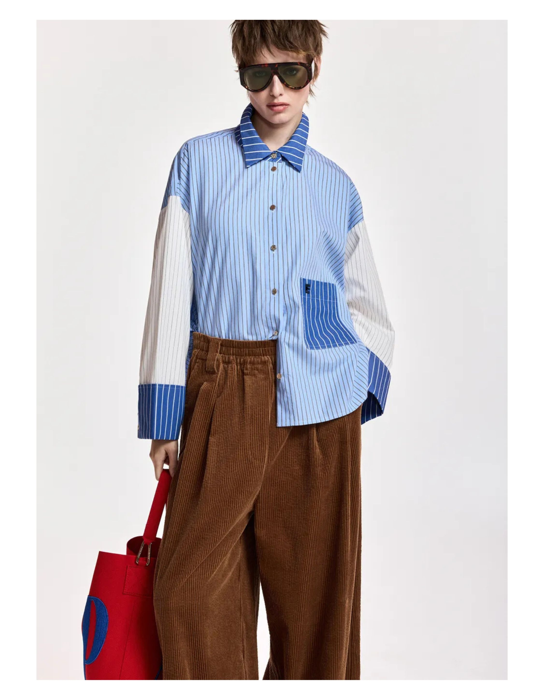 Essentiel Antwerp Fabric Mix Shirt Blouses Lichtblauw Kovid