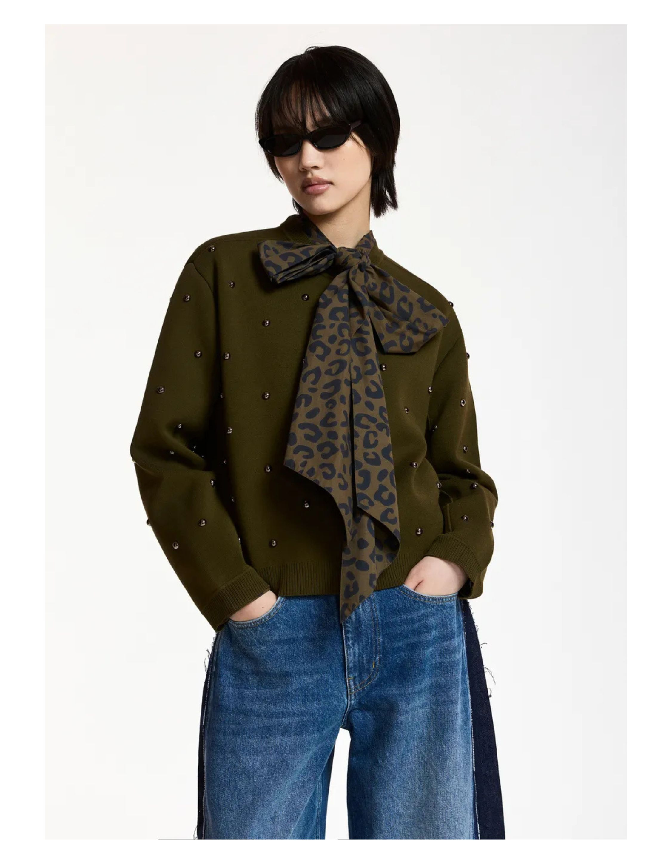 Essentiel Antwerp Pullover With Studs Pullovers Khaki Klou