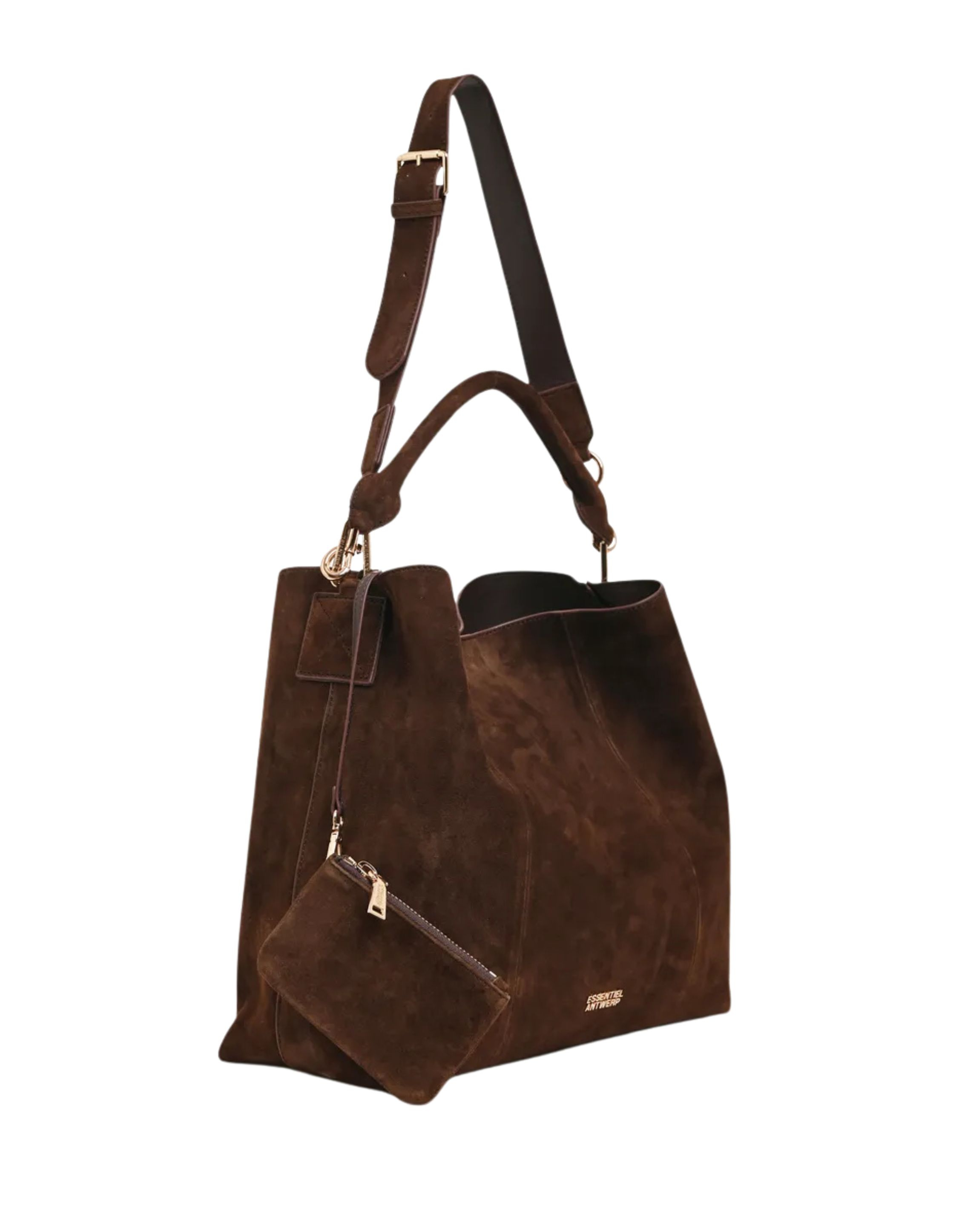 Essentiel Antwerp Suede Leather Shopperbag Shoppers Donkerbruin Kroon