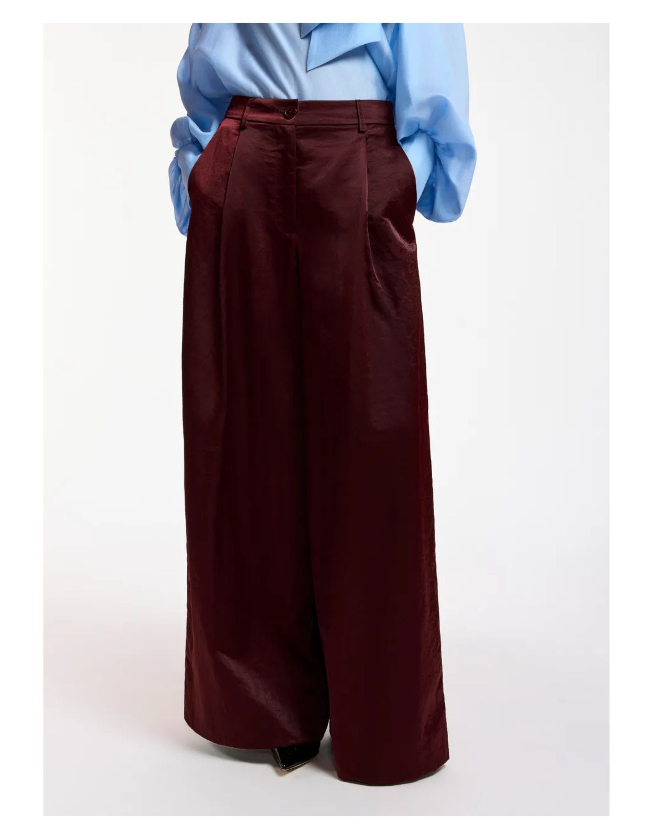 Essentiel Antwerp Wide Leg Pants Pantalons Bordeaux Karmen