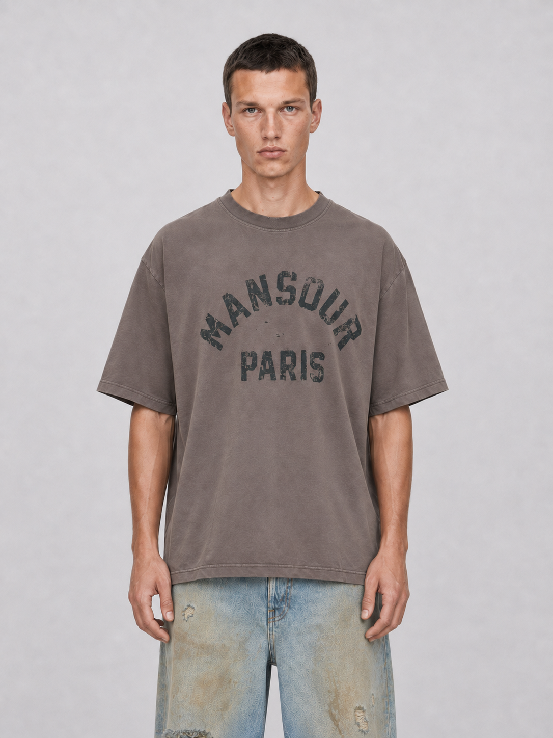 Mansour Paris College Destroyed T-shirts Taupe Paris College Destroyed