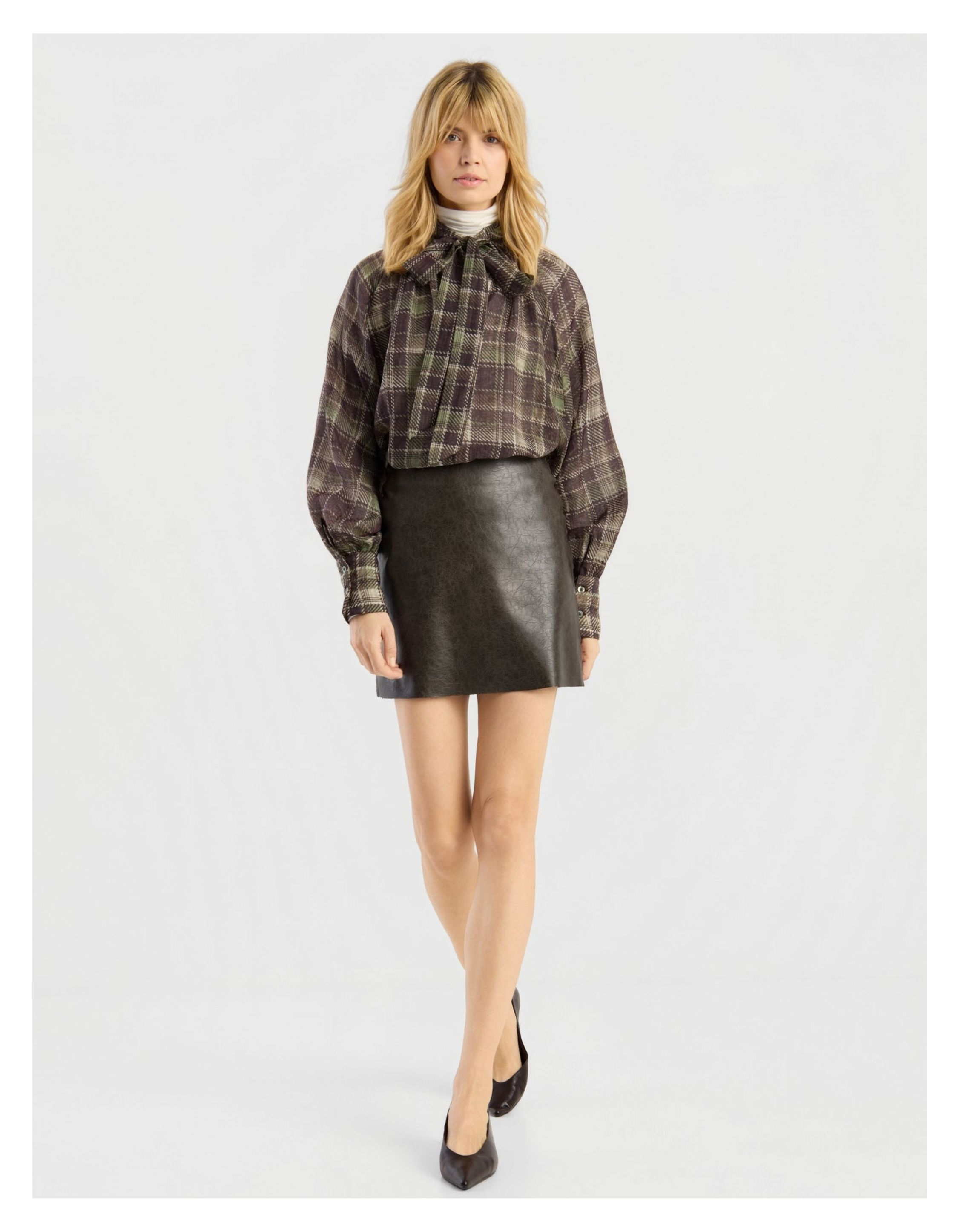 Sosue Bow Check Blouses Bruin 213ms1414