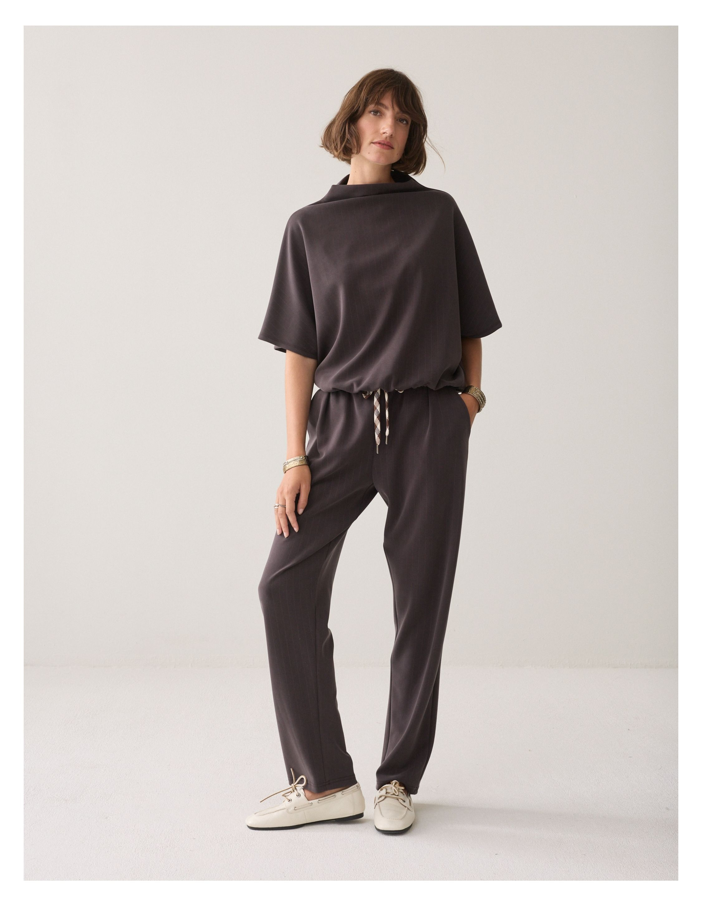 Summum Tapered Pants Pinstripe Scuba Pantalons Donkerbruin 4s2854-30716